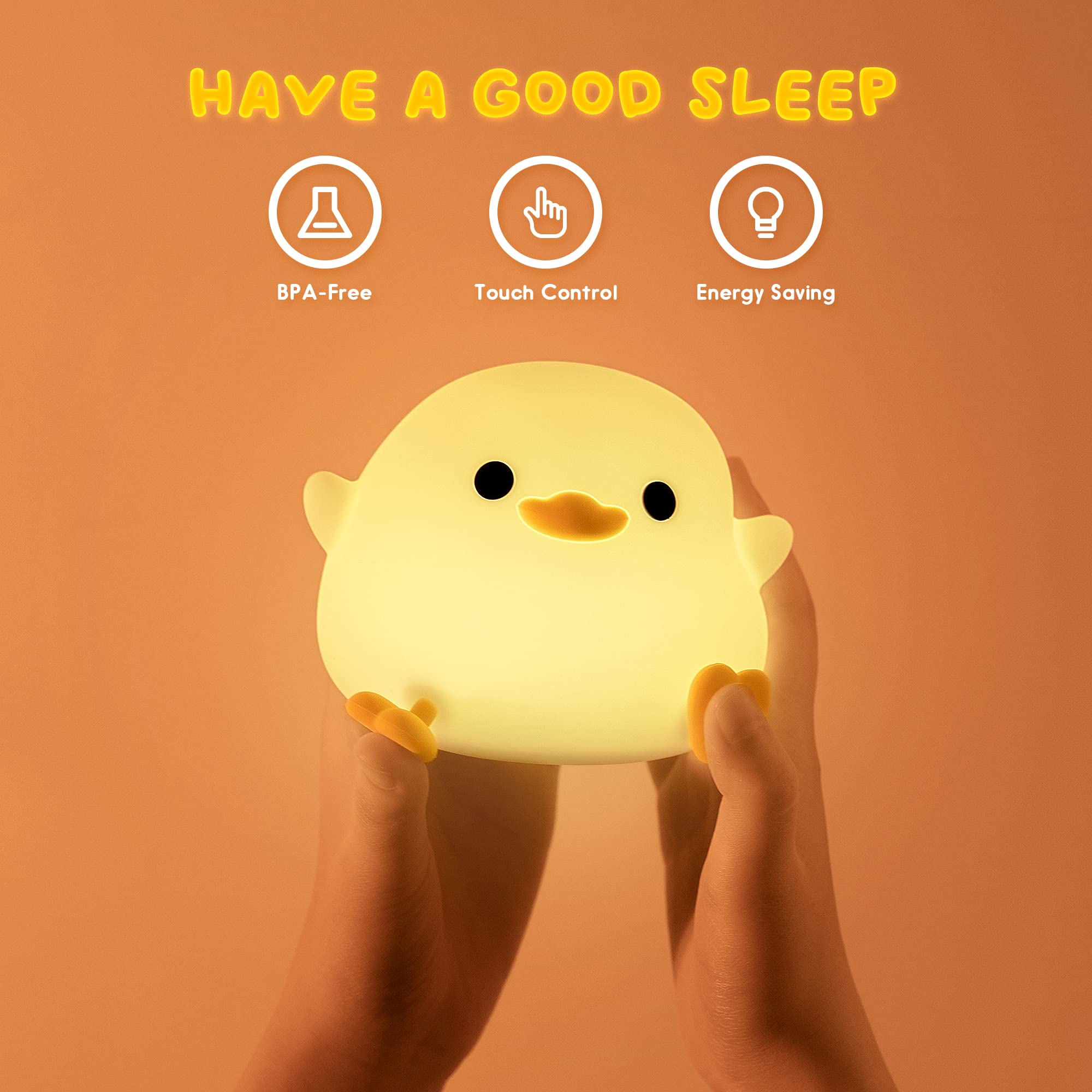UNEEDE LED Cute Bean Duck Night Light, DoDo Duck Silicone Nursery Night Light Rechargeable Table Lamp Bedside Lamp with Touch Sensor for Bedrooms, Living Room