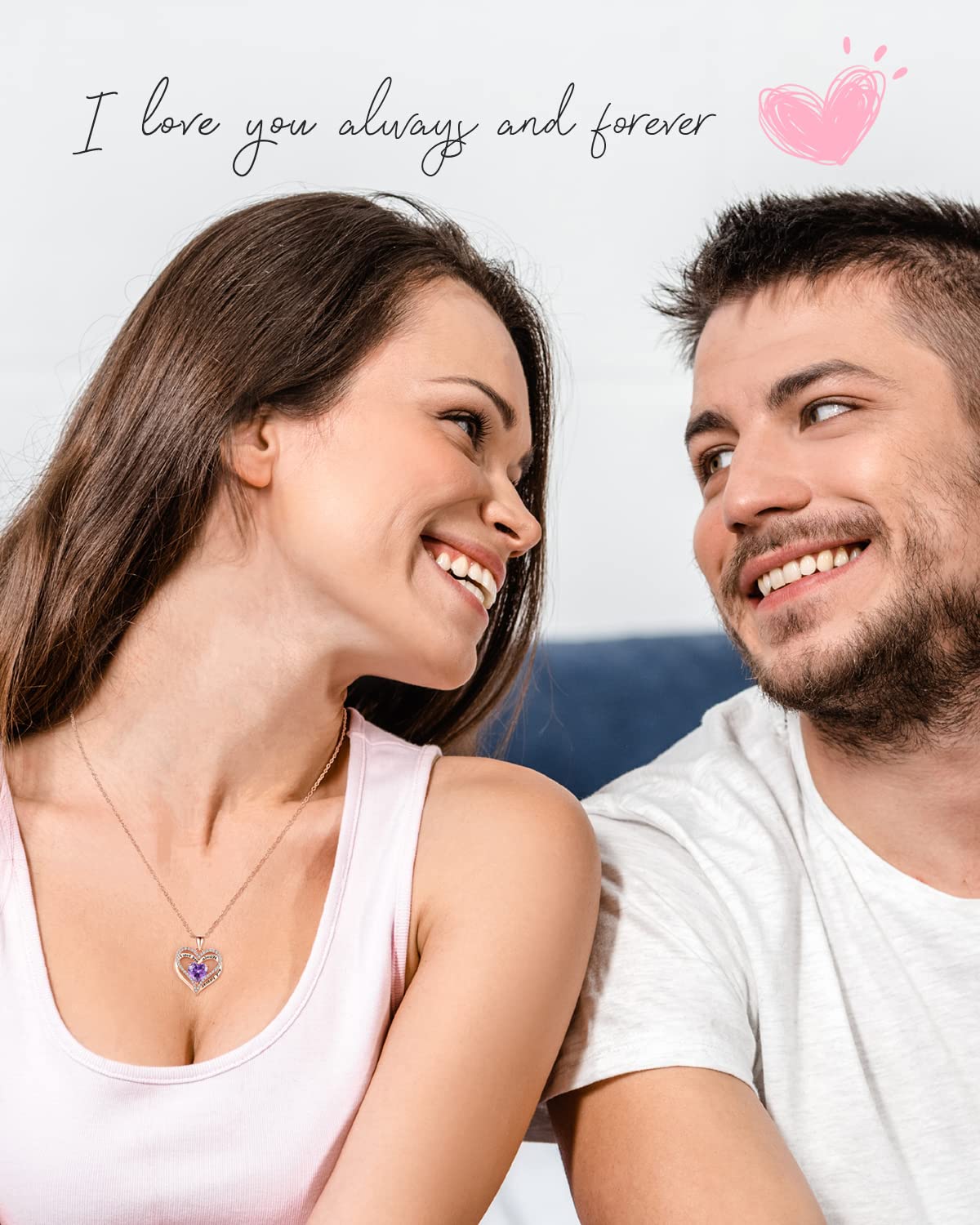 S925 Sterling Silver Necklace for Women, Wife Jewelry Birthday Christmas Gifts, Rose Gold Anniversary Necklaces, Daughter Heart Jewel, Gift for Her, Feb