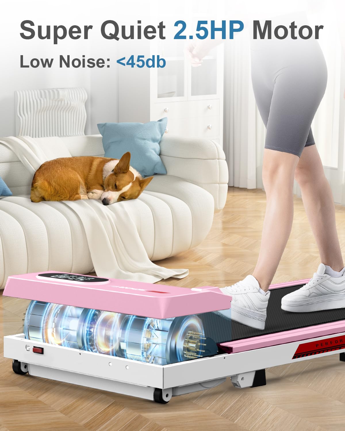 Walking Pad Treadmill with 5% Incline, 5 MPH Under Desk Treadmill for Home & Office, 300+ lb Capacity, Ultra Quiet < 45dB, Remote Control, Compact & Portable & Small, Pink