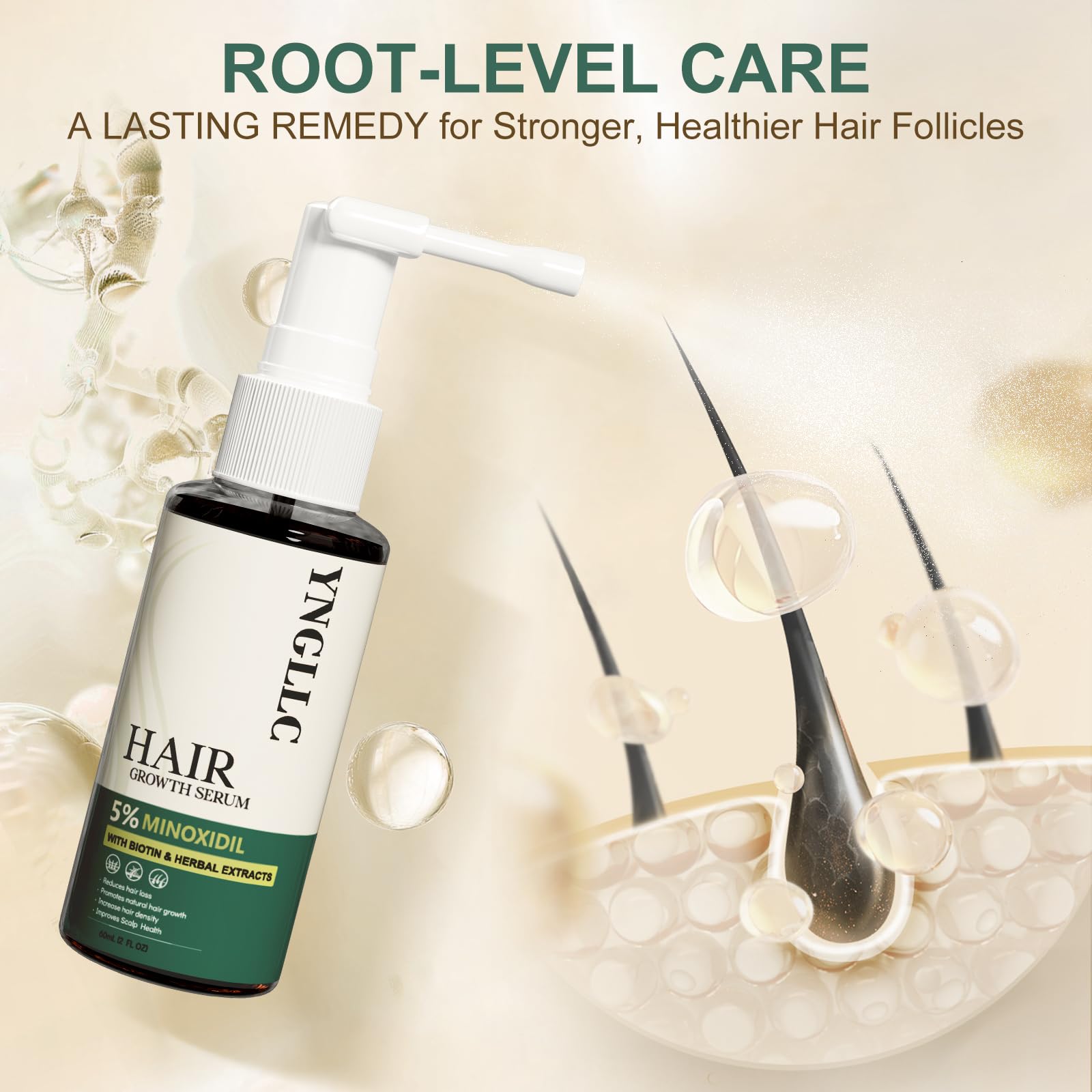 5% Minoxidil Hair Growth for Men and Women, Extra Strength Minoxidil Hair Loss Treatment Serum with Biotin & Herbal Extracts for Faster Thicker Stronger Hair Growth 60mL