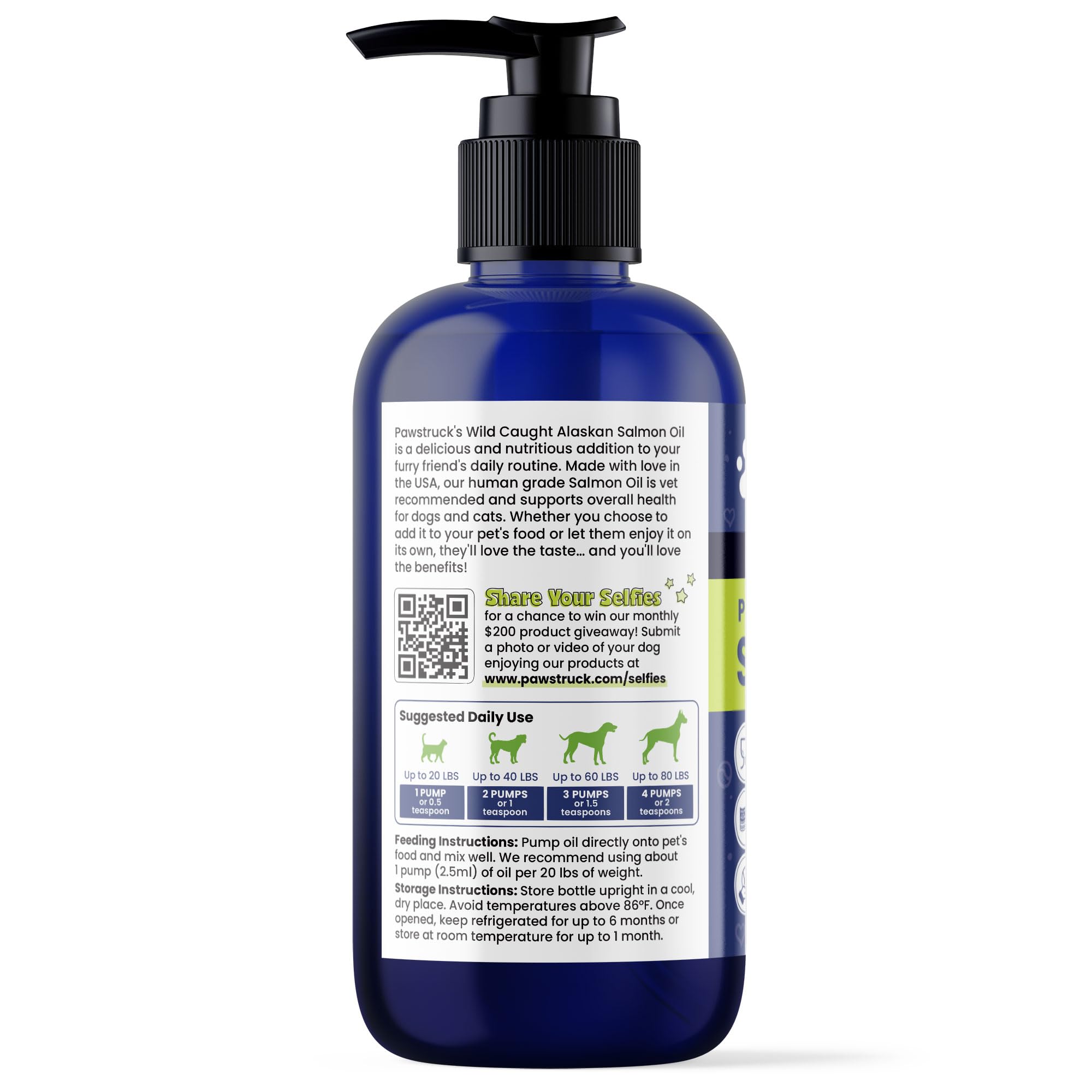 Pawstruck Pure Human-Grade Wild Alaskan Salmon Oil for Dogs & Cats – Omega 3 & 6, Extra Strength Supplement, EPA DHA Fatty Acids for Immune Support