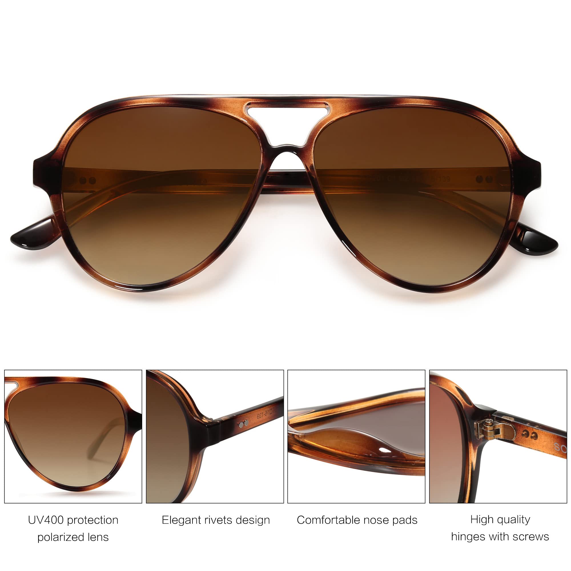 SOJOS Classic Polarized Aviator Sunglasses for Women Men, Retro Trendy Aviators Shades SJ2201, Amber Brown Tortoise/Brown