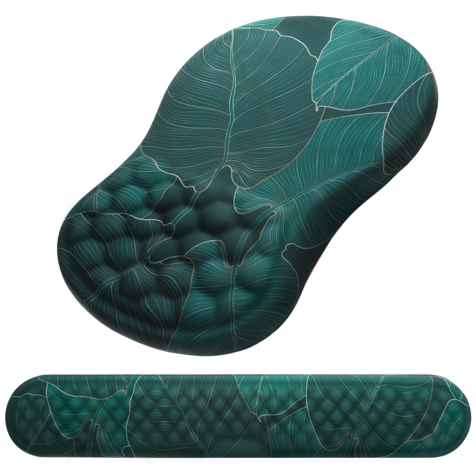 Mouse Pad Wrist Support, Laokiiy 2 in1 Keyboard Wrist Rest+ Ergonomic Mouse Pad, Non-Slip Wrist Rest for Computer Keyboard, Made Easy Typing & Relieve Wrist Pain(Banana Leaf Green)