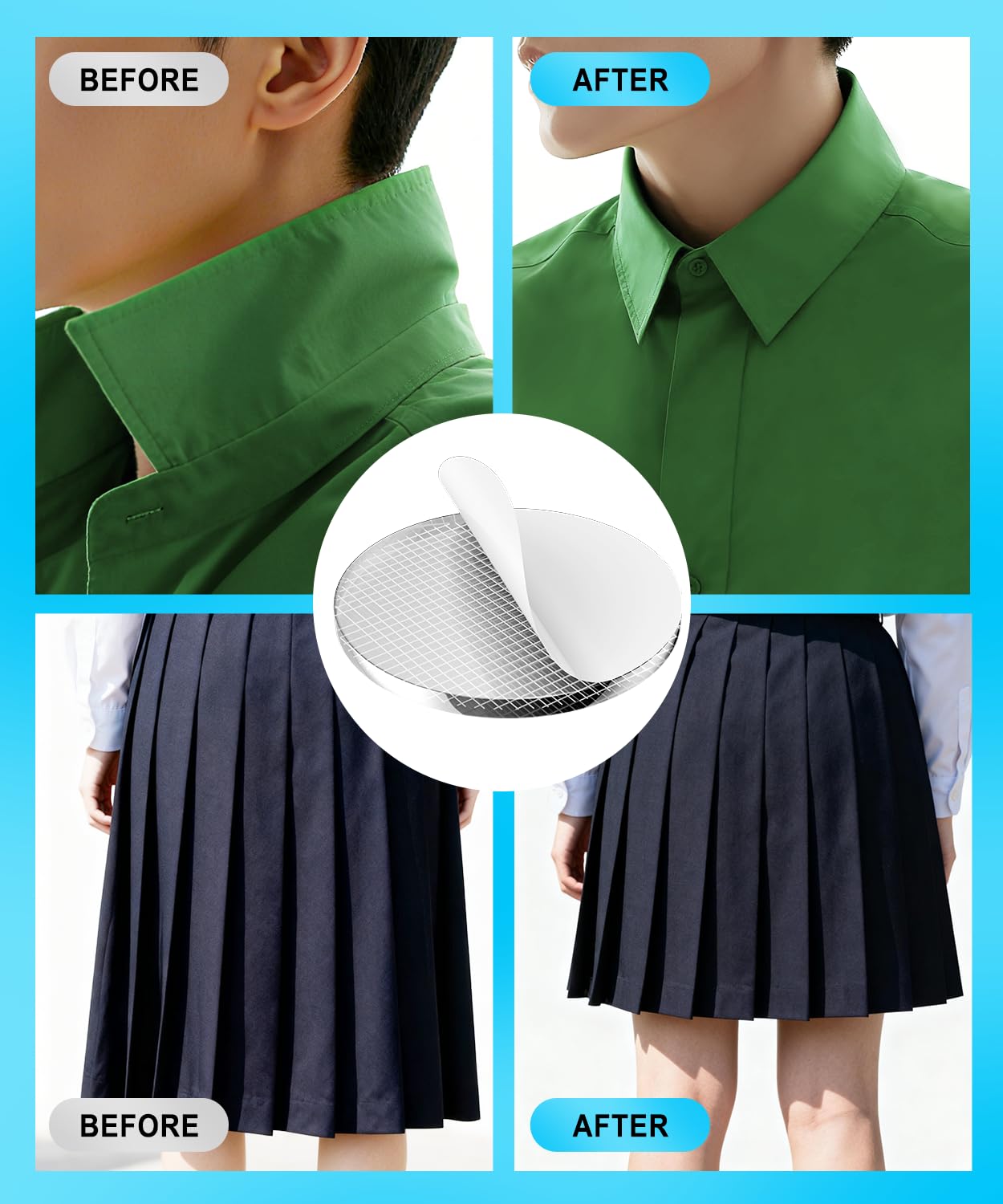 PHIXBEAR Double Sided Fabric Tape, 160Pcs Pre-Cutting Hem Tape No Sew No Iron, Fabric Adhesive for Fashion Dress, Cloth, Curtains, High Adhesive Sticky but Removable and Residue Free