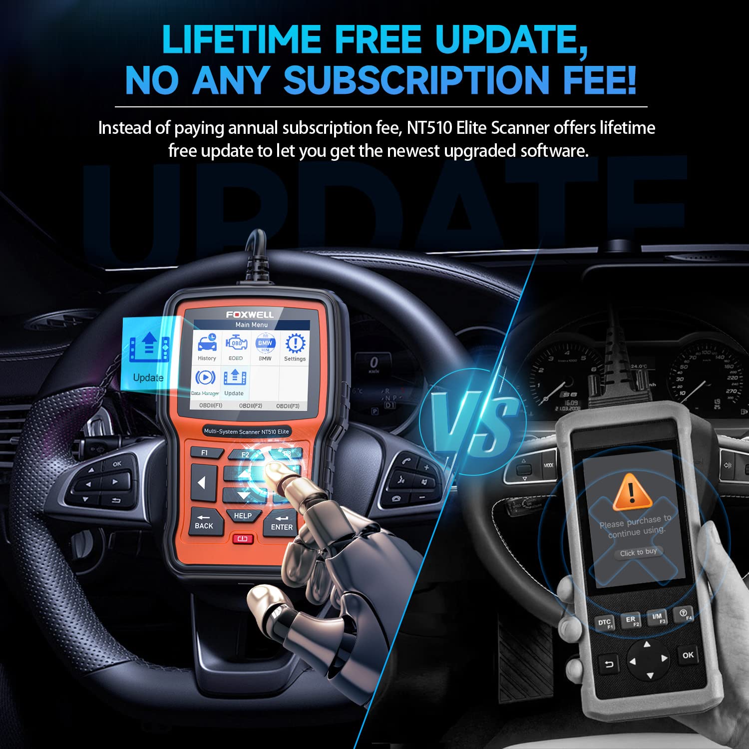 FOXWELL NT510 Elite Scan Tool fit for BMW Scanner Full Diagnostic Tool OBD2 Scanner, All System Bi-Directional Control Code Reader with All Reset Services, Battery Registration Tool fit for BMW Mini
