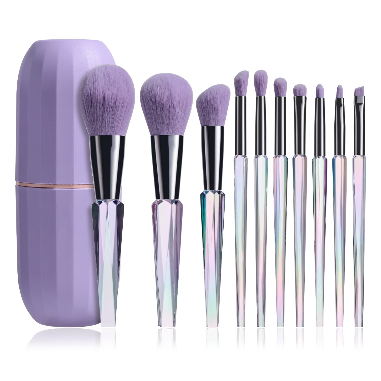 Oneleaf Makeup Brushes 10 Pcs Premium Synthetic Bristles Crystal handle Kit,Kabuki Foundation Blending Face Powder Blush Concealers Eye Shadow Brush, Professional Brushes Set with Box (Crystal Handle)