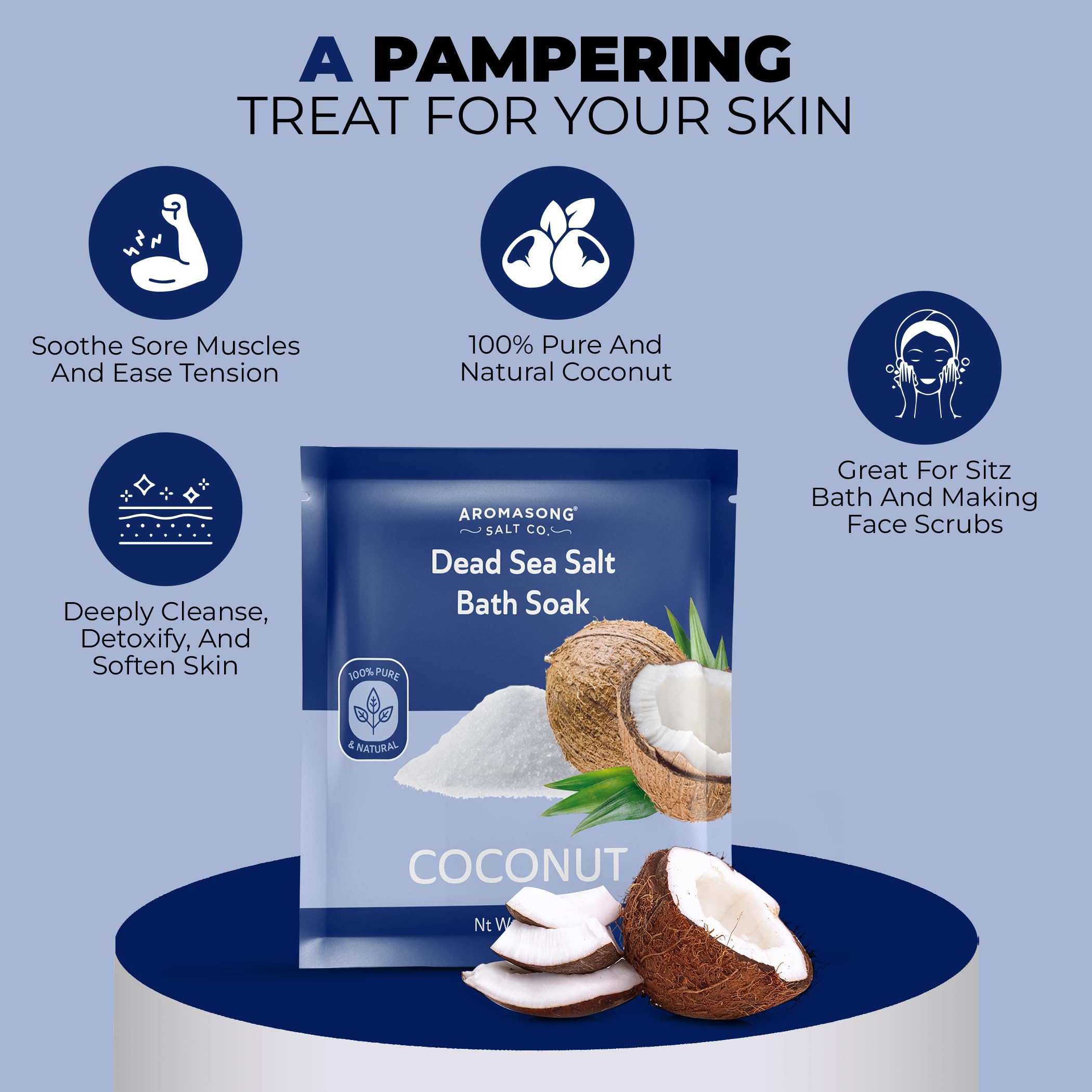 Aromasong Unscented Dead Sea Bath Soak 14 oz + Coconut Dead Sea Salt 2.5 oz Bundle – Mineral-Rich Skin Softening, Relaxation & Tropical Aromatherapy for Home Spa and Foot Soaks