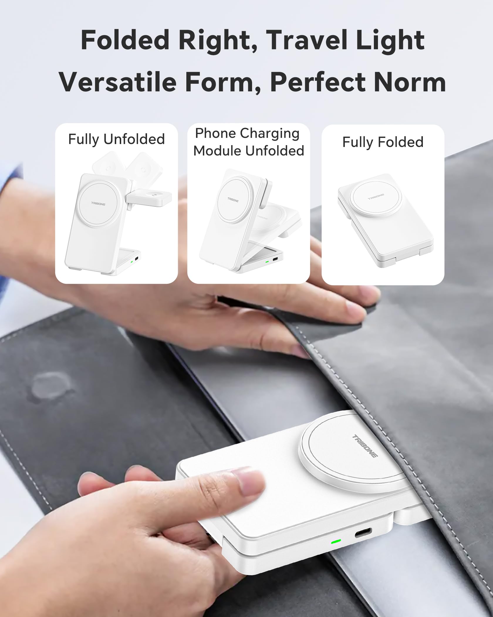 3 in 1 Charging Station for iPhone 16 15 14 13 12, 11 X 8 Series (with MagSafe Case), Wireless Charger for Apple Watch,Travel Magnetic Charging Stand for AirPods (White)