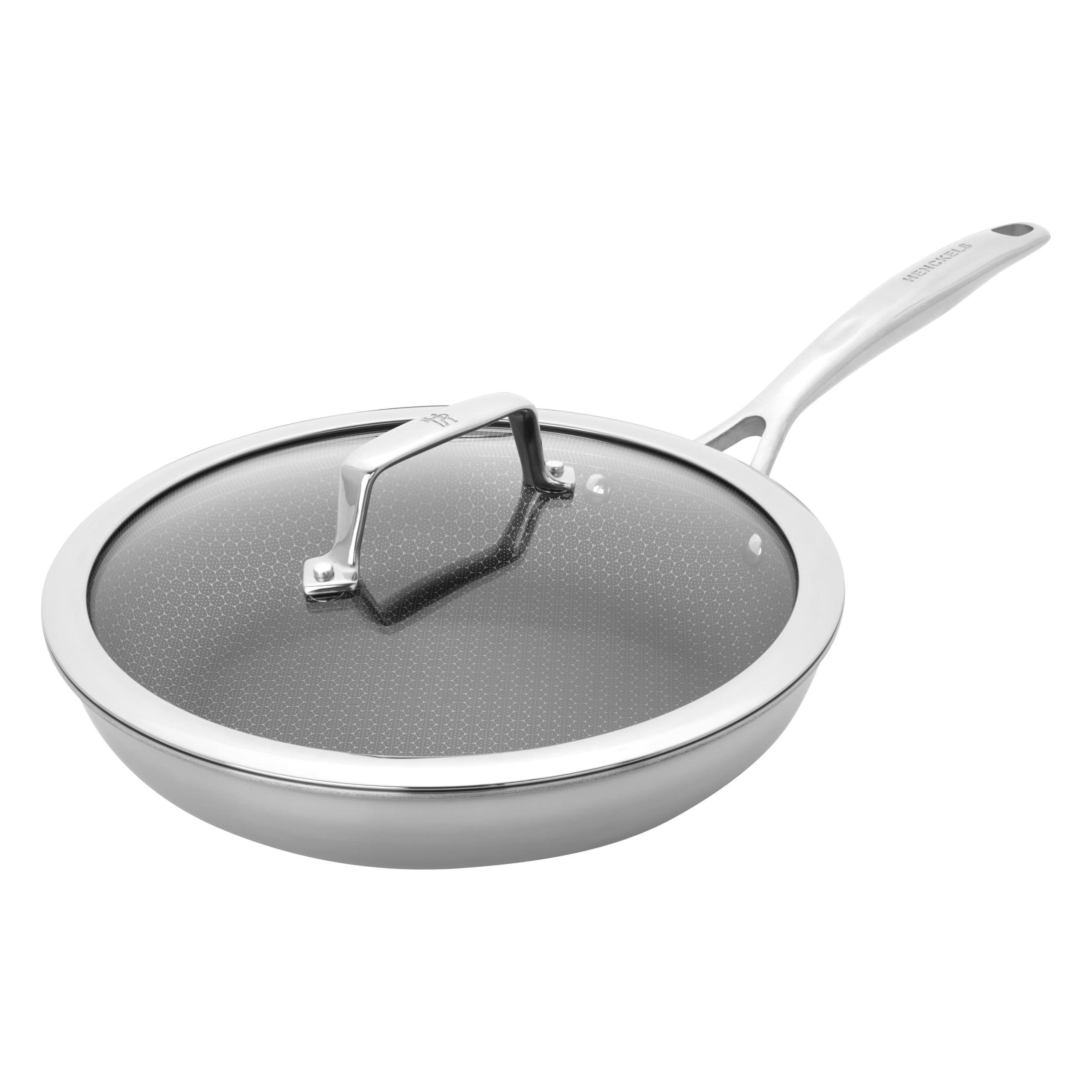 HENCKELS Paradigm 10-inch Frying Pan with Lid, Stainless Steel Nonstick Skillet, 3-Ply Clad Pan for Induction Cooktop, Oven & Dishwasher Safe