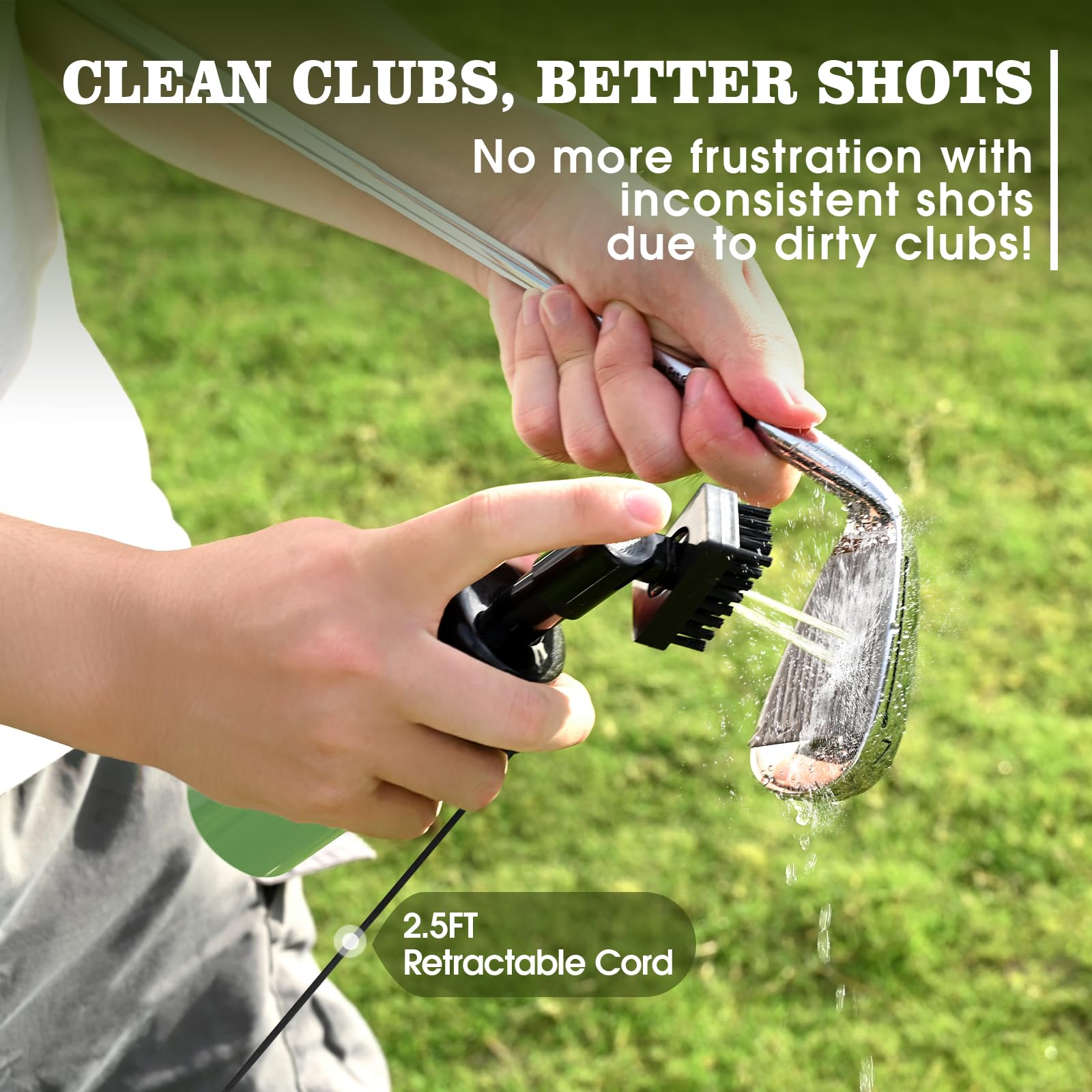 Pro Golf Club Cleaner Brush with Golf Groove Sharpener Tool 8 Inches Golf Water Brush with Retractable Clip Hold 5oz of Water Ideal Golf Accessories for Men/Women(Green)