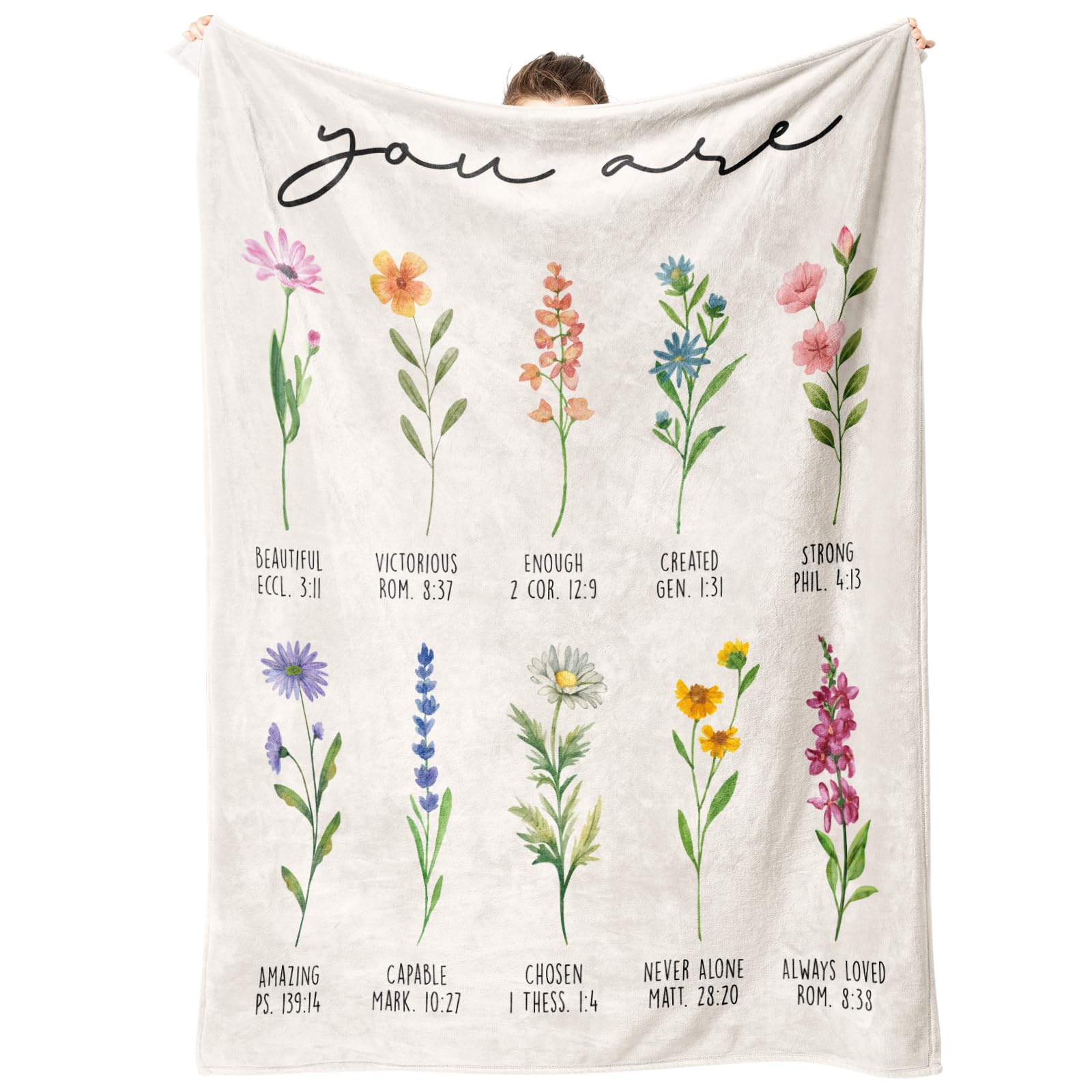 Afterprints Christian Gifts for Women, Christian Blanket with Flowers, Birthday Gifts for Women, Christmas, Inspirational, Religious Gifts for Sister, Friend, Daughter, Soft Throw Blankets 50'' x 60''
