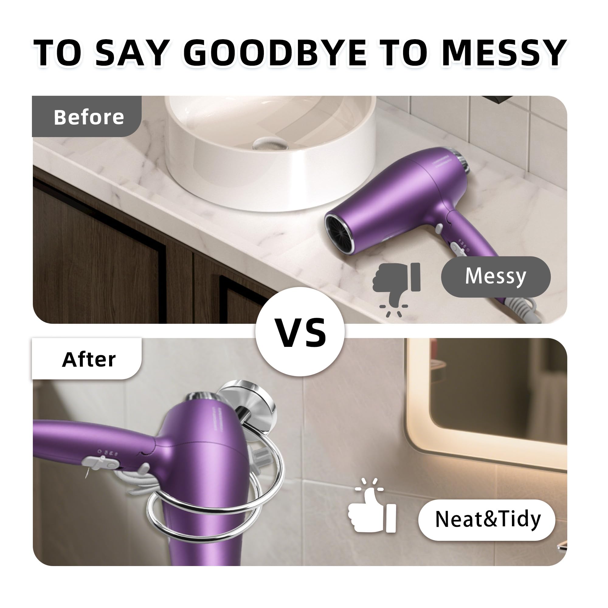 Bathroom Hair Dryer Holder Hair Care Tools Holder Wall Mount Chrome Finished Stainless Steel