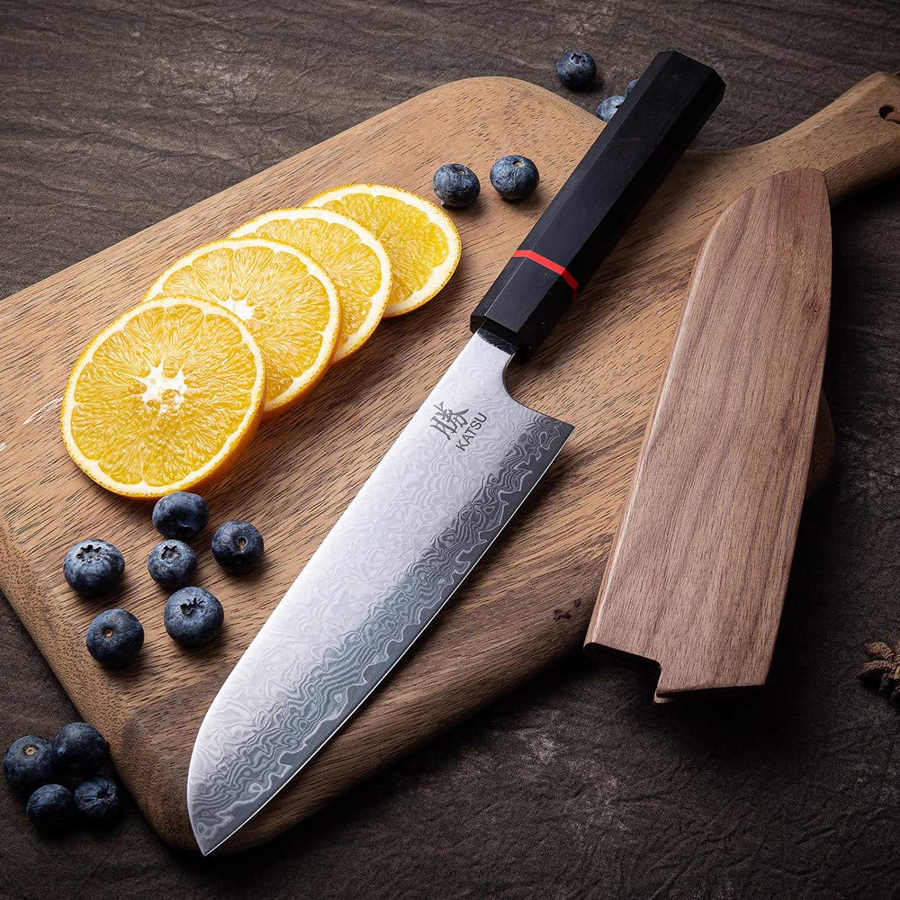 Kitchen Santoku Knife - Damascus Steel - Japanese Kitchen Knife - Handcrafted Octagonal Wood Handle -Wood Sheath & Gift Box (Santoku Knife)…