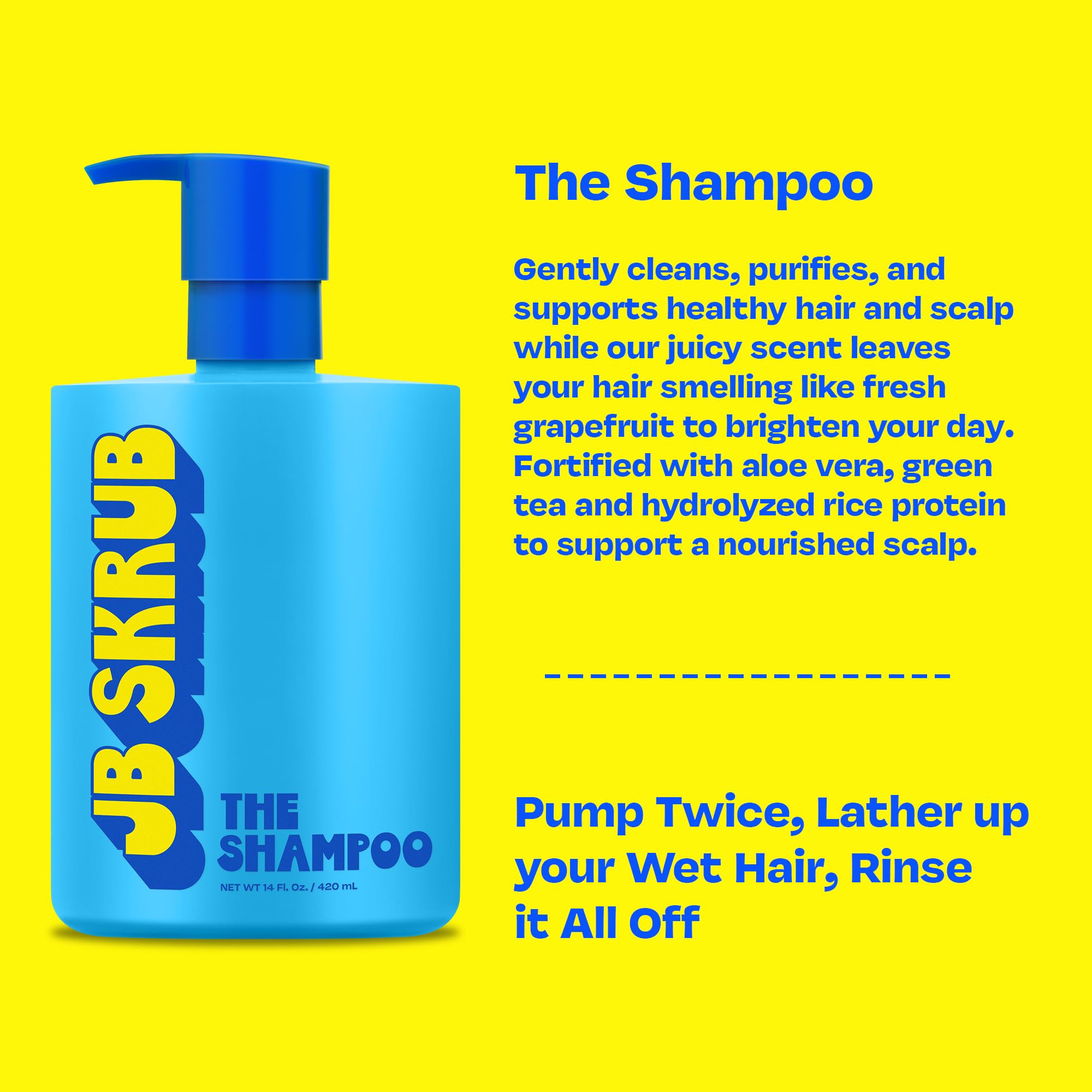 JB SKRUB The Shampoo for Kids, Tweens & Teens – Aloe Vera & Green Tea Infused for Healthy Hair & Scalp – Sulfate-Free, Paraben-Free, Citrus, 14 Ounces