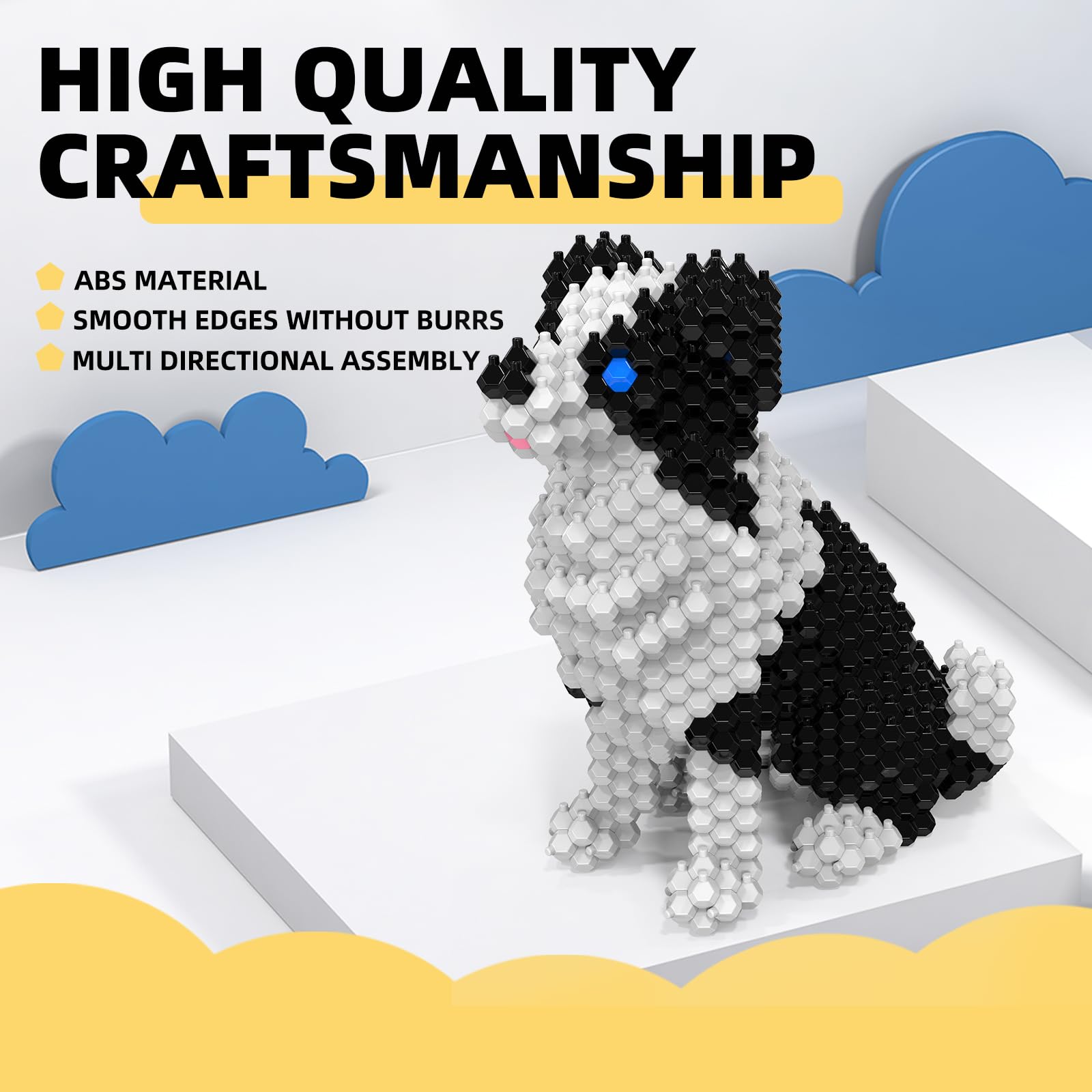 KADELE Cute Dog Building Animal Sets, Extremely Challenging STEM Building Blocks Decor for Adults Kids, Micro 3D Educational Toys for Boys Girls Ages 8 and Up,Border Collie