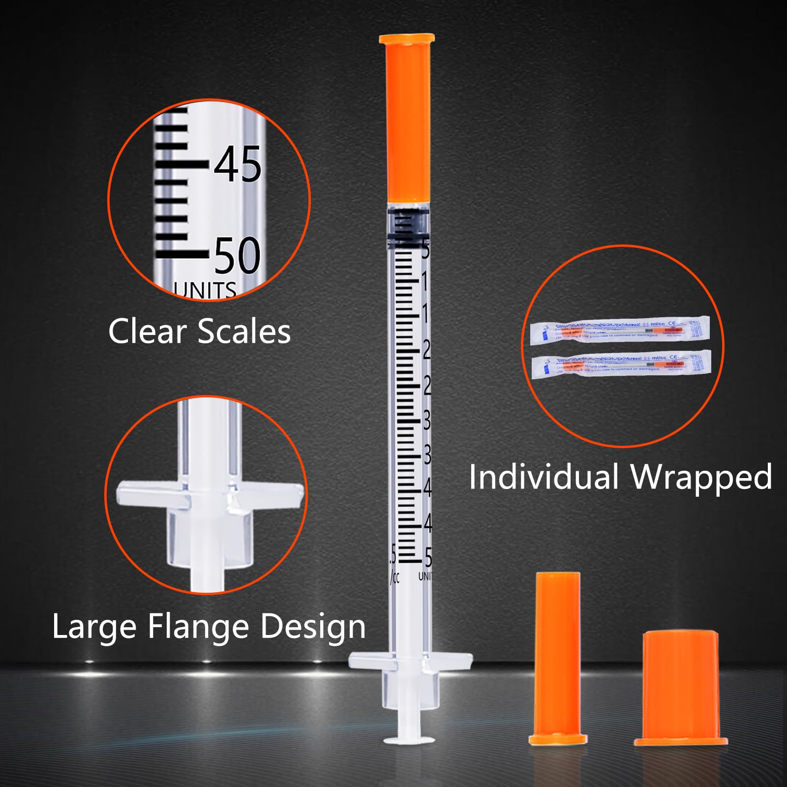0.5 ml/cc 30G 5/16 Inch Syringes, U-100 Lab Tools Syringe, Individual Wrapped, 25 Pack