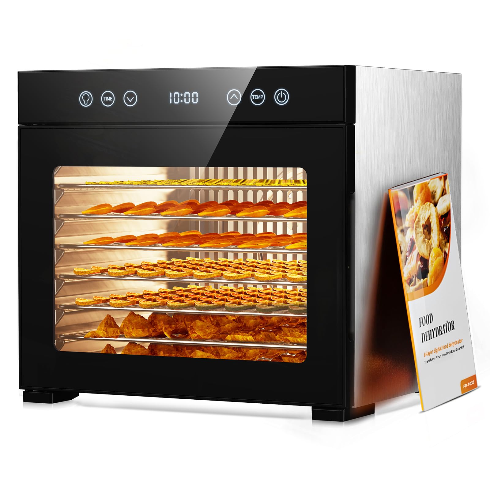 Food Dehydrator Machine with 8 Stainless Steel Trays, 650W Powerful Motor, Adjustable Temperature & 48-Hour Timer for Jerky, Fruits, Herbs, Dog Treats - Quiet Operation