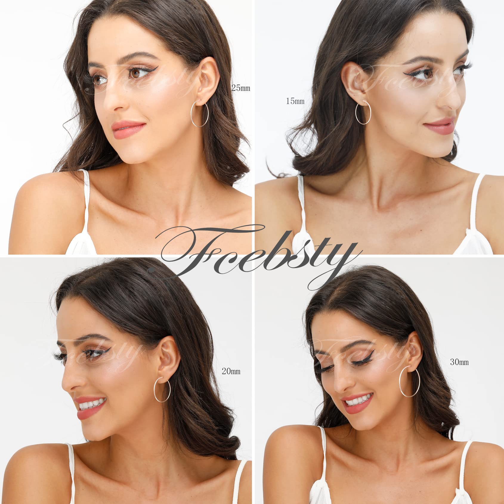 3 Pairs 925 Sterling Silver Hoop Earrings | Small White Gold Plated Hoop Earrings for Women Girls (13mm, 15mm, 20mm)