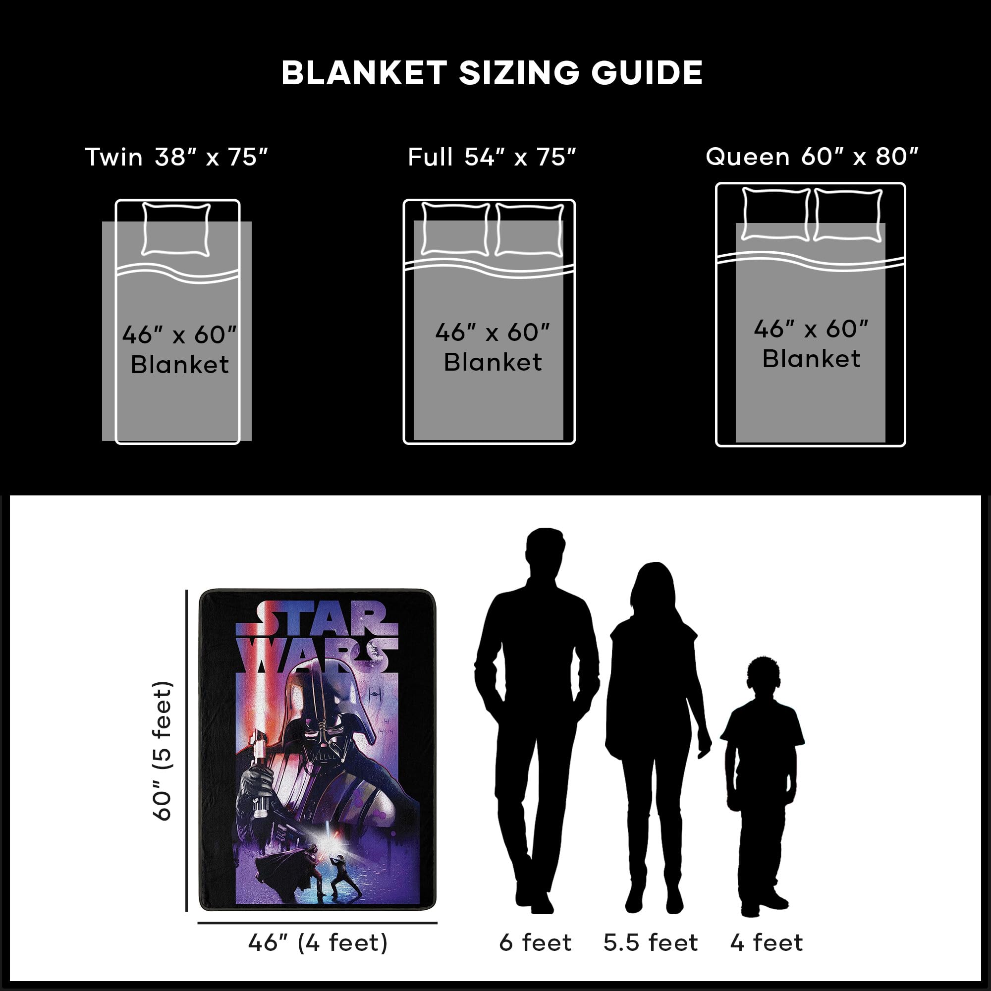 NORTHWEST Star Wars Micro Raschel Throw Blanket, 46" x 60", Darth Night