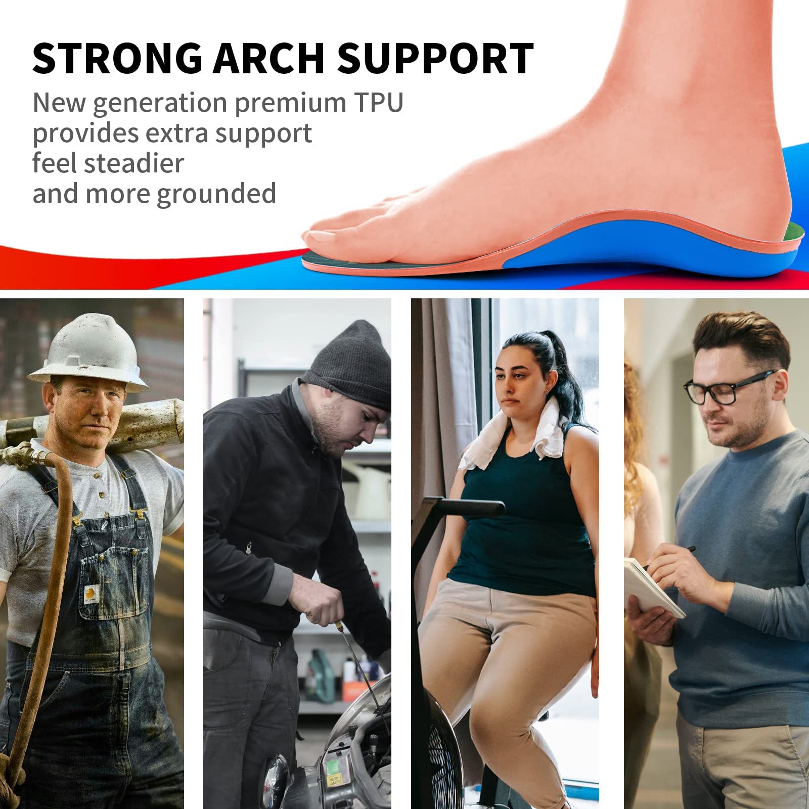 VALSOLE 220+ lbs Plantar Fasciitis Arch Support Shoe Inserts - Men Women Gel Orthotics for Flat Feet & High Arch Boot Insoles