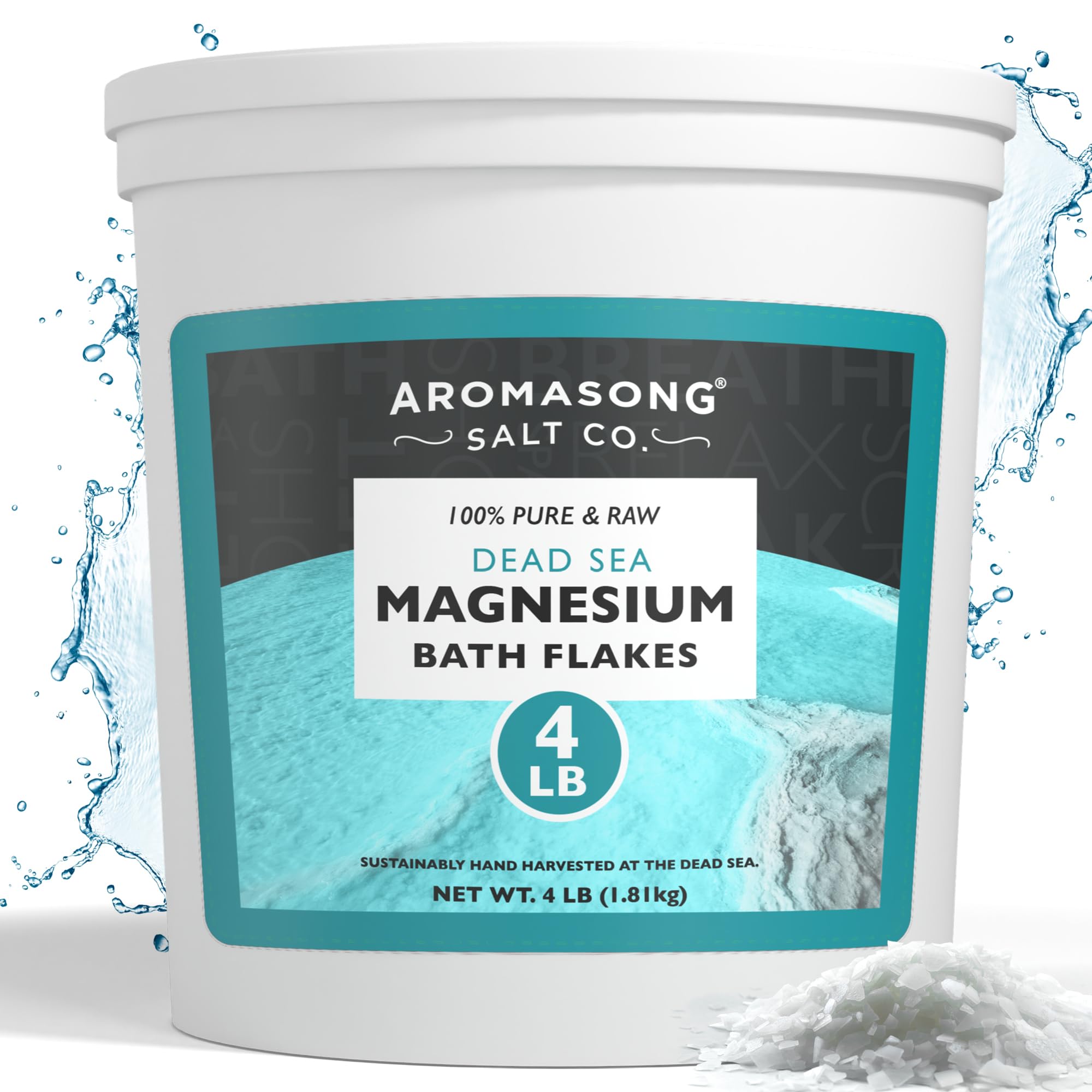 Aromasong Raw Dead Sea Magnesium Flakes for Bath - 4 LB Bulk Bath Salt in Reusable Bucket