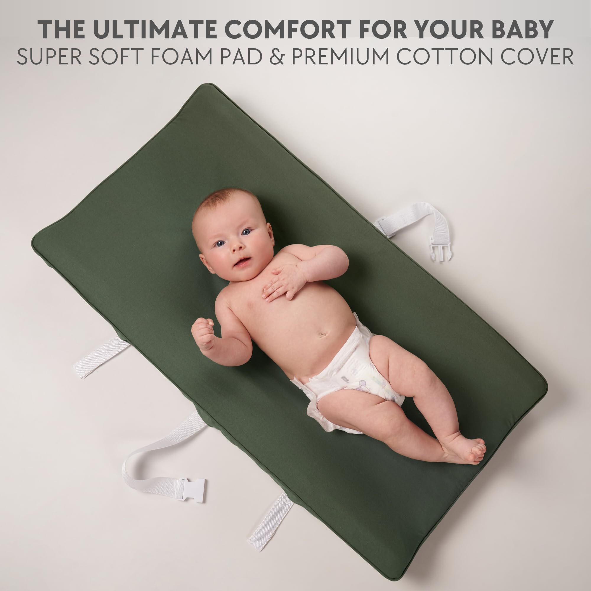 Soft Baby Diaper Changing Pad with Cotton Cover - Waterproof Changing Table Topper with Washable Cover and Safety Straps Fits All Standard Dressers - The Perfect Pad for Your Baby Girl or Boy