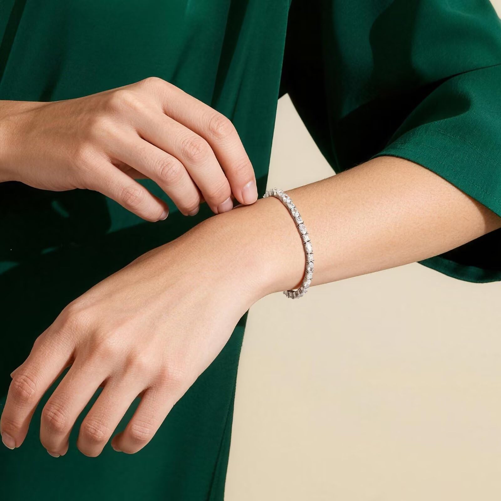 Iefil Tennis Bracelets for Women - 925 Sterling Silver Birthstone Bracelet, May Simulated Emerald Bracelets for Women, Birthstone Jewelry Gifts for Wife Mom Girlfriend