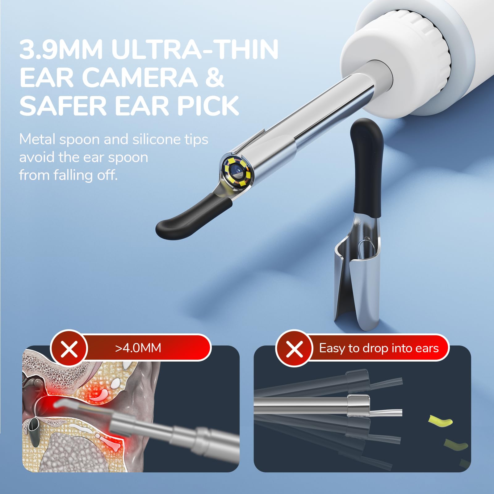 Otoscope Compatible with iPhone 15/Android, ScopeAround 3.9mm Ultra-Thin Ear Camera with 6 LED Lights, Digital Otoscope with Ear Wax Removal Tool, USB Plug & Play Ear Wax Camera for Android