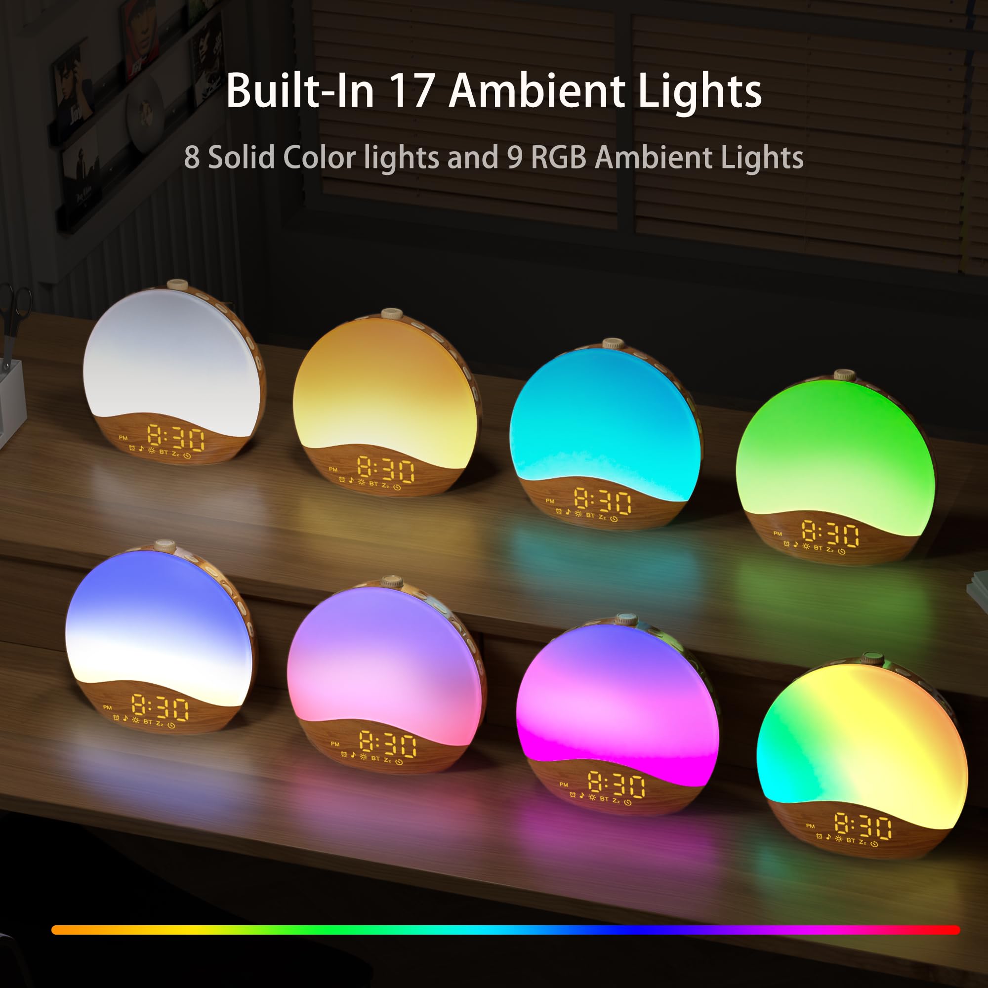 Sunrise Alarm Clock White Noise Sound Machine with 26 Soothing Sounds, 17 NightLights, Bluetooth Speaker, Wake Up Light Alarm Clock for Bedrooms, Heavy Sleepers, Ideal Gift for Baby, Kids, Seniors