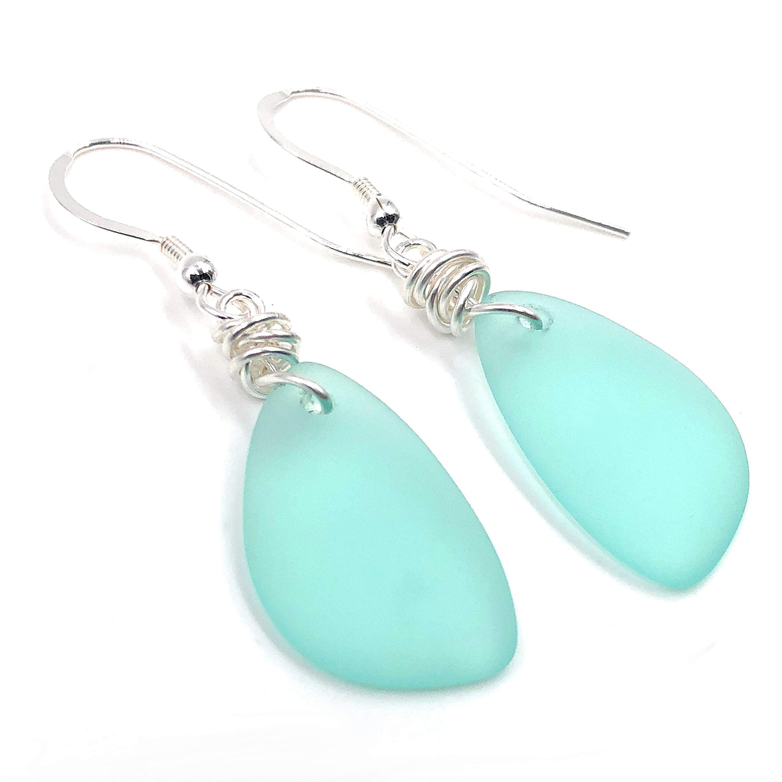 Popular Sea Foam Green Sea Glass Earrings with Charming Handmade Silver Knot on Sterling Silver Hooks, Perfect Gift, by Aimee Tresor Jewelry
