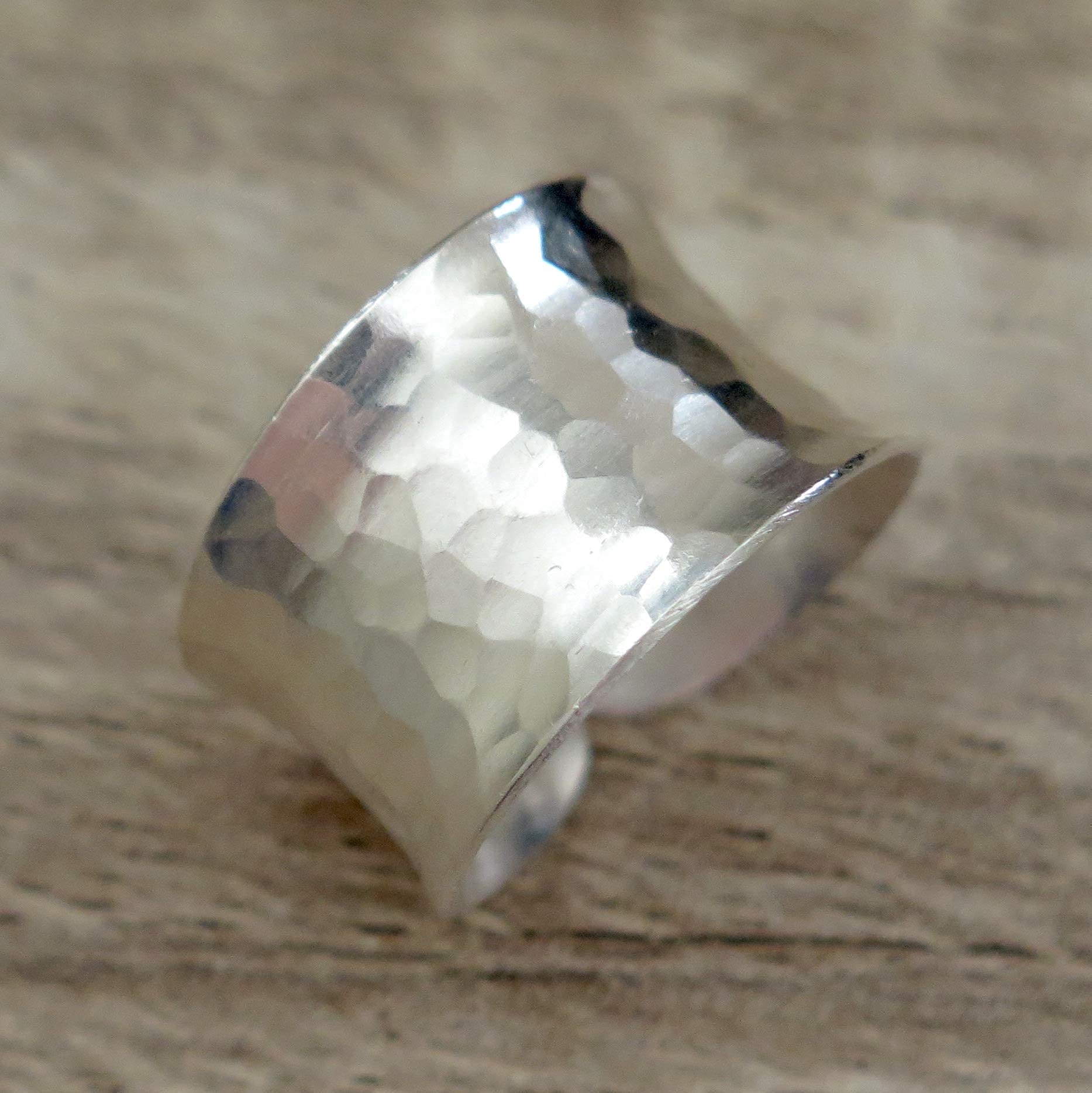 Hammered Sterling Silver Handmade Wide Band Ring, Classic Shiny Finish Wrap Band, Adjustable to Sizes 6-12, Can fit Also as Thumb ring, Gift for Her