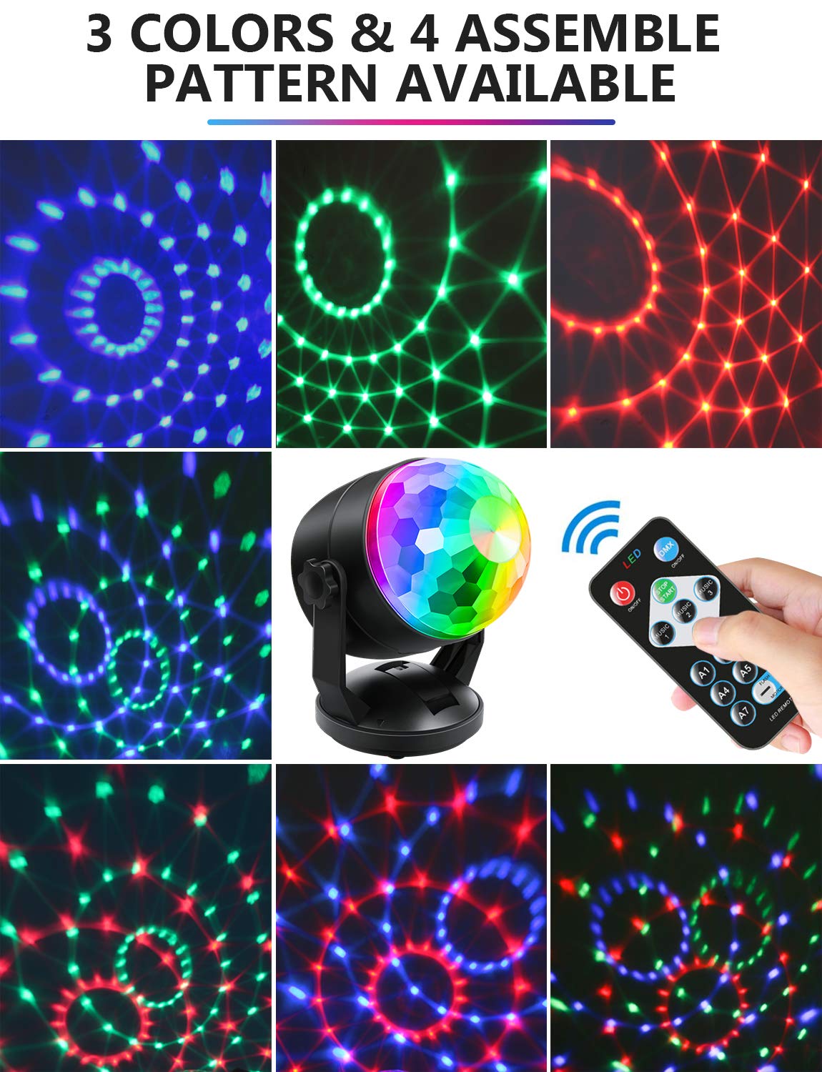 Luditek 2-Pack Portable Sound Activated Party Lights Indoor, Battery Powered/USB Dj Lighting, Disco Ball Strobe Light for Car Room, Adults Gifts, New Years Eve Party Supplies Christmas Decorations