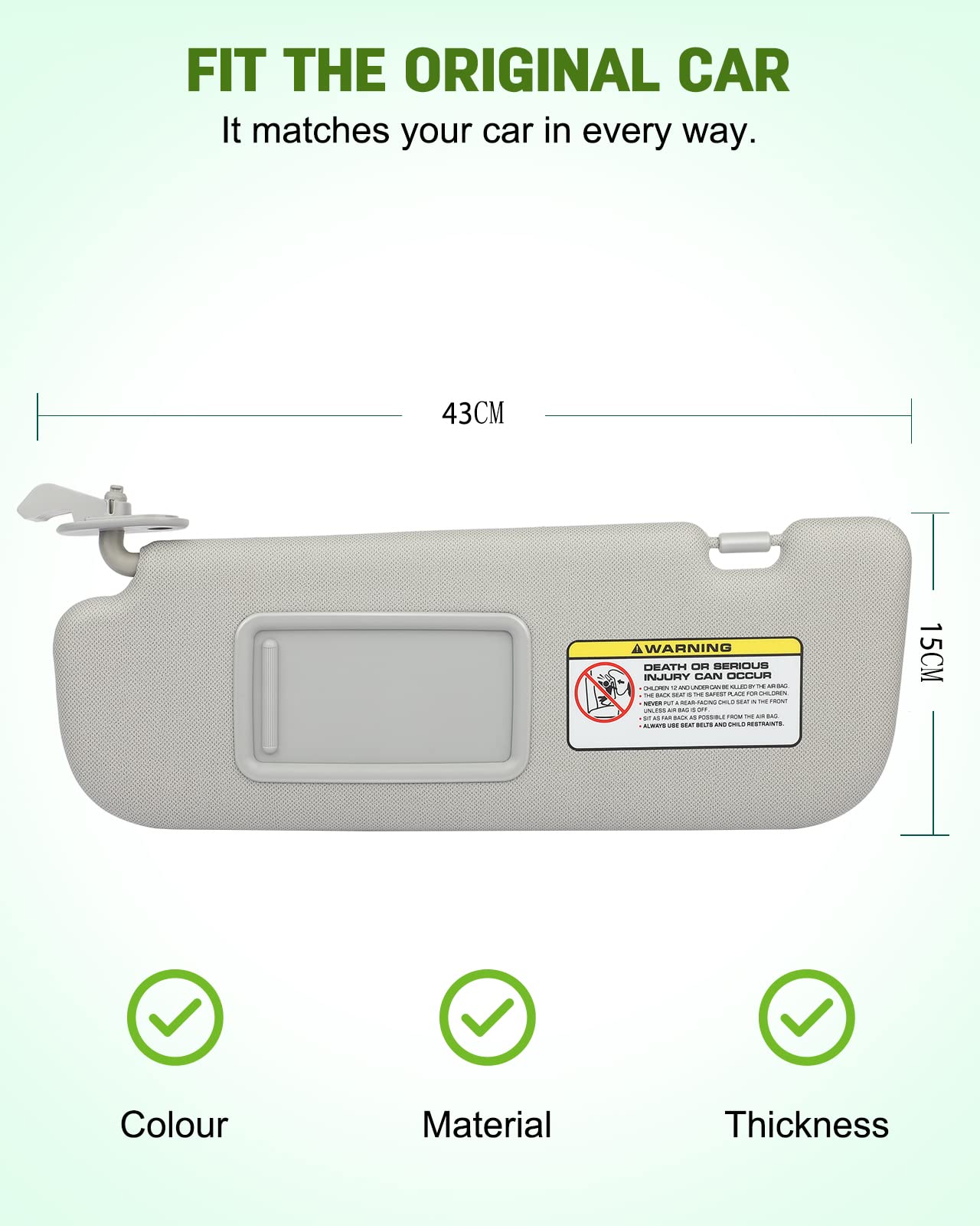 SCITOO Left Driver Side Sun Visor Assembly fit for Hyundai Elantra 2011-2015 without Sunroof (Gray)
