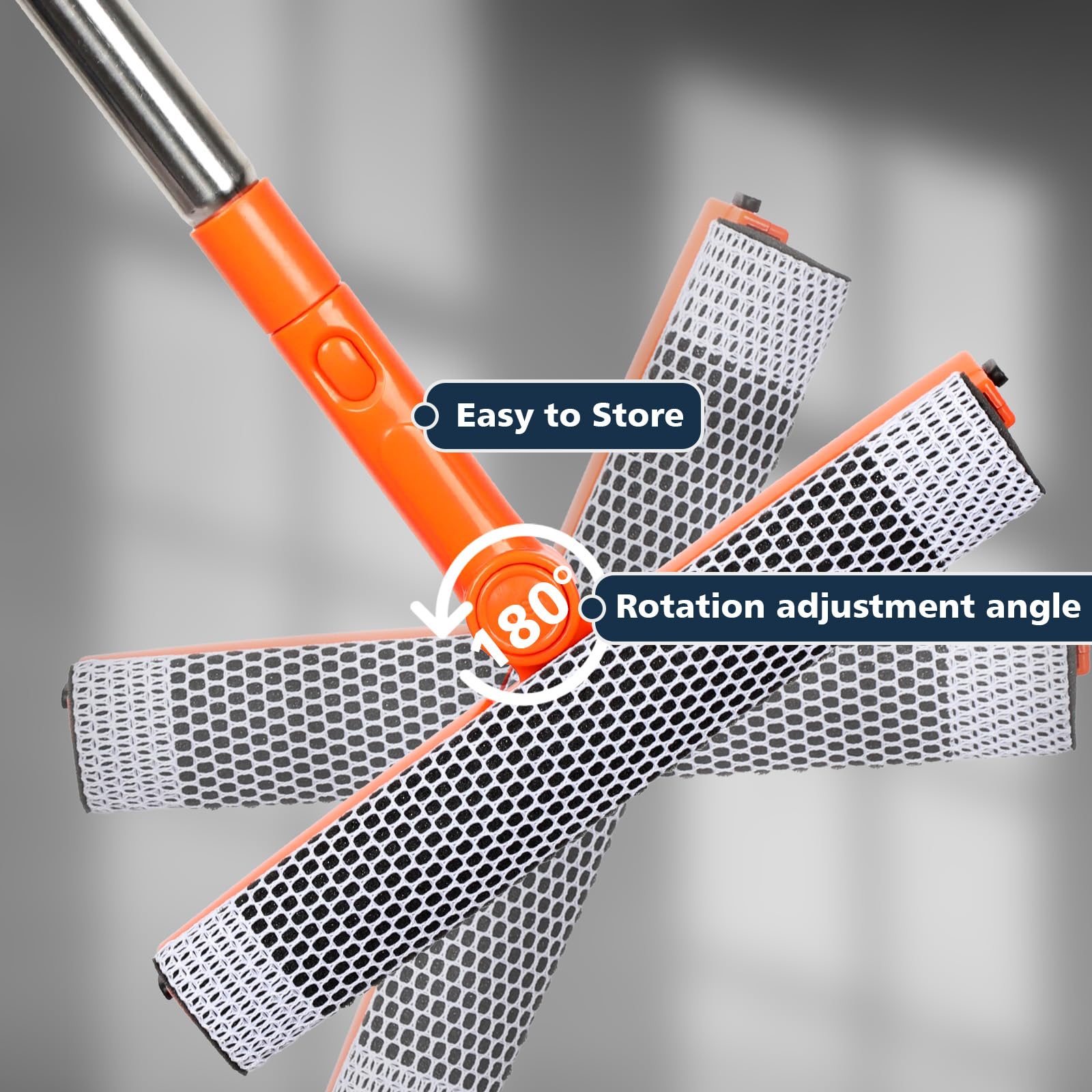 Professional Window Squeegee,2 in 1 Squeegee Window Cleaner with Long Stainless Steel Handle,Sponge Car Window Squeegee for Gas Station, Glass,Shower,Outdoor High Window Cleaning (long pole)