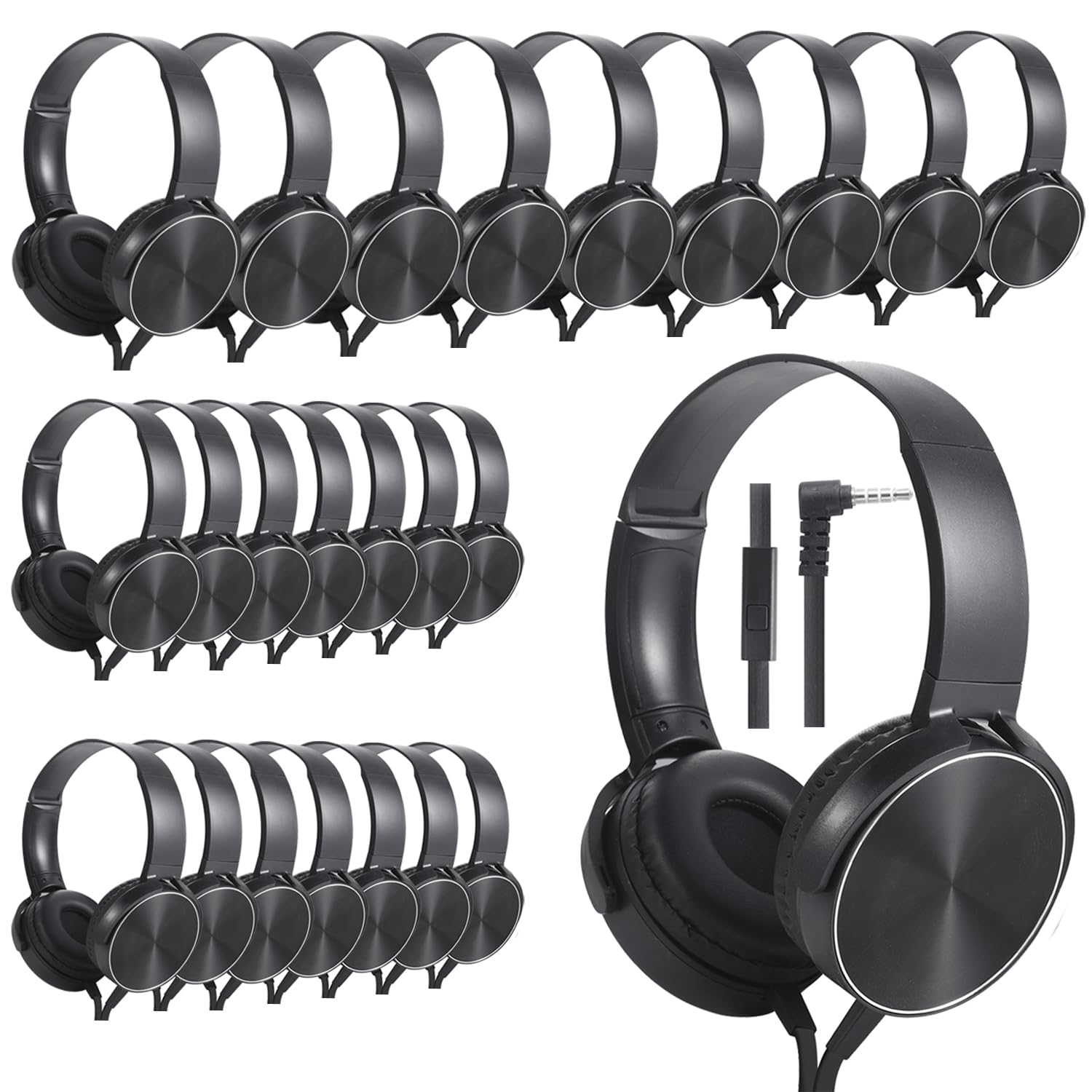 Wensdo Wholesale Bulk Headphones with Microphone 24 Pack for Classroom, Durable Headsets Class Set for School Students Kids and Adult (HY450, Black)