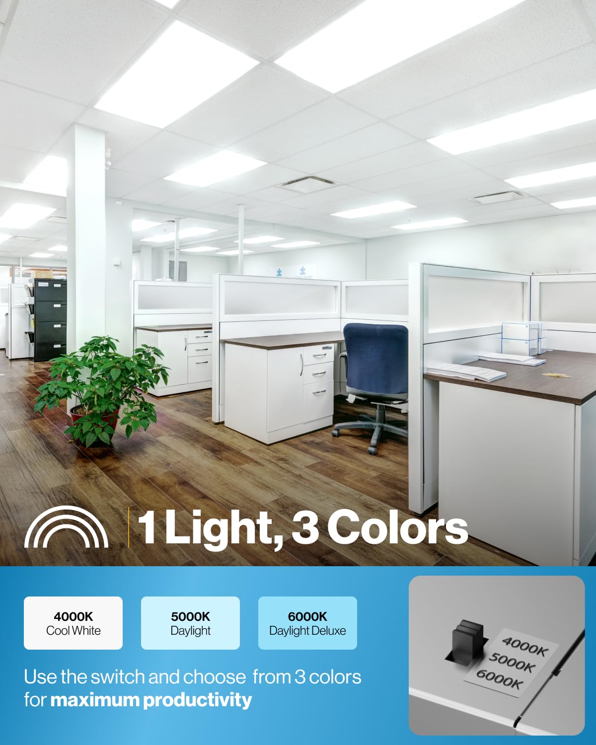 Sunco 2x4 LED Flat Panel Light Drop Ceiling Office Shop Commercial Warehouse Fixture, 6500 Lumens, Selectable Features, 30W/40W/50W, 4000K/5000K/6000K, Dimmable (0-10V), Dustproof ETL 4 Pack.