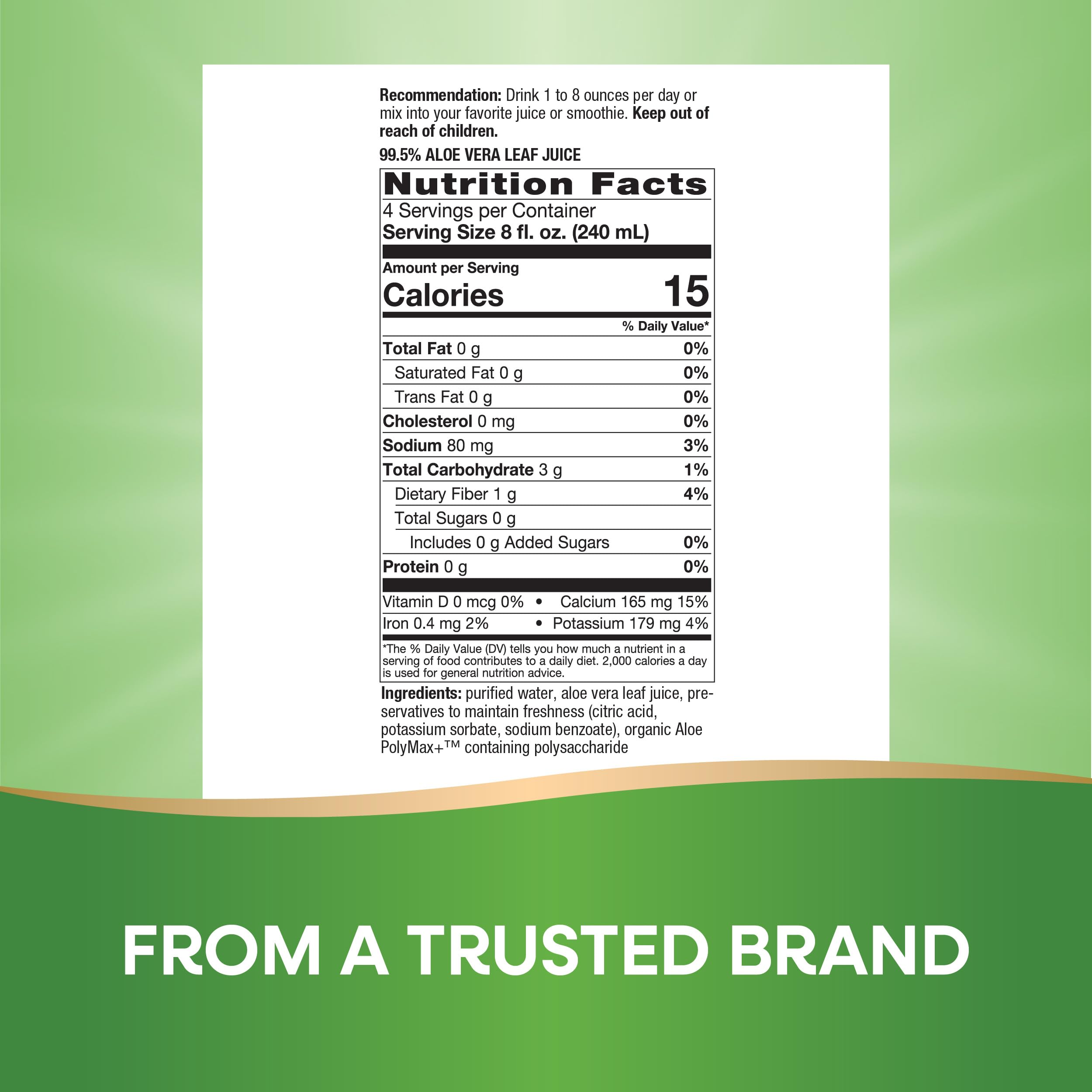 Nature's Way Aloe Vera Leaf Juice with Aloe Polymax+, 99.5% Purified Aloe Vera Leaf Juice from Concentrate, Unflavored, 33.8 Fl. Oz (Packaging May Vary)