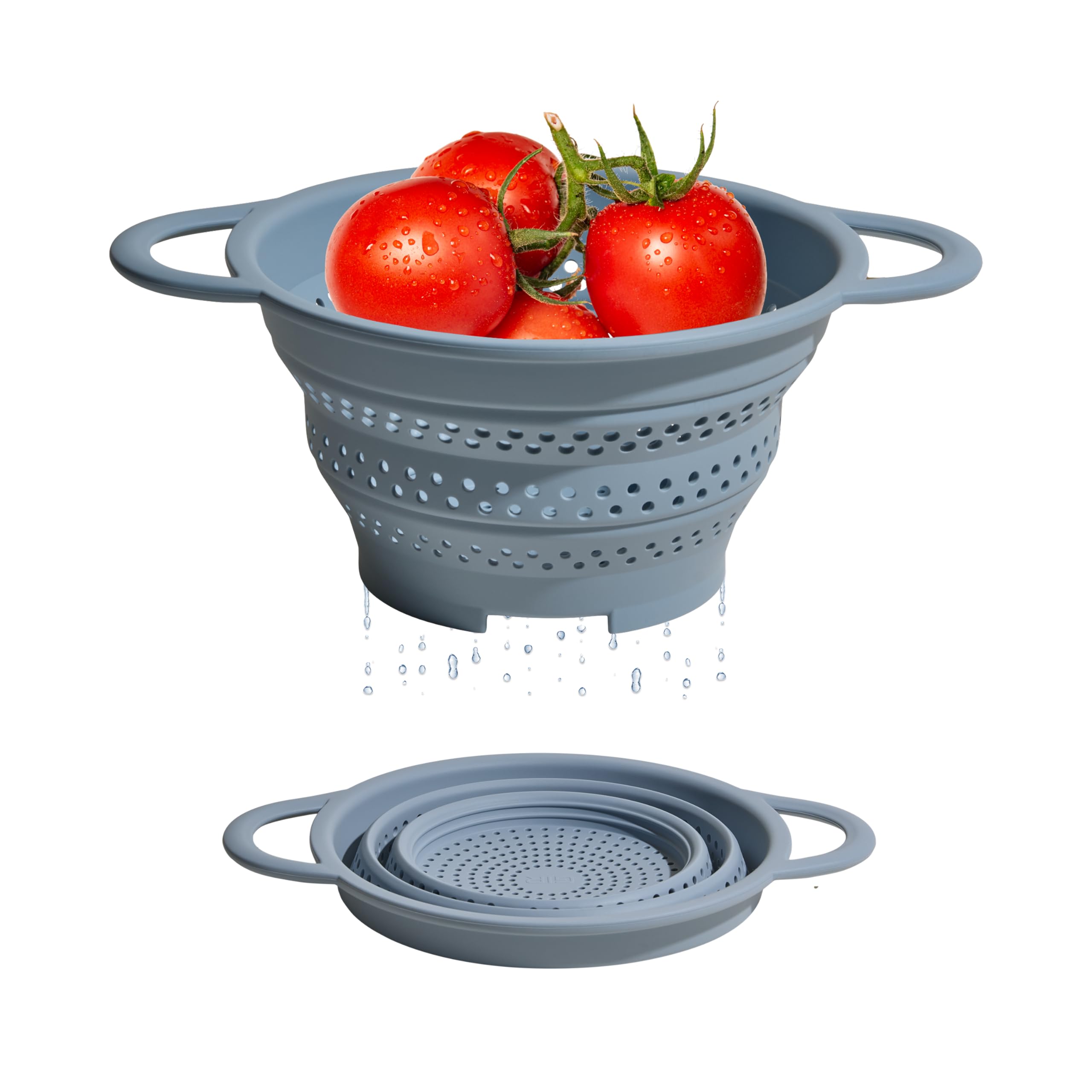GIR Collapsible Colander for Kitchen – Space-Saving Strainer & Steamer – BPA-Free, Heat-Resistant, Dishwasher Safe Kitchen Strainer with Stainless Steel Rim – Durable Collapsible Colander - Slate