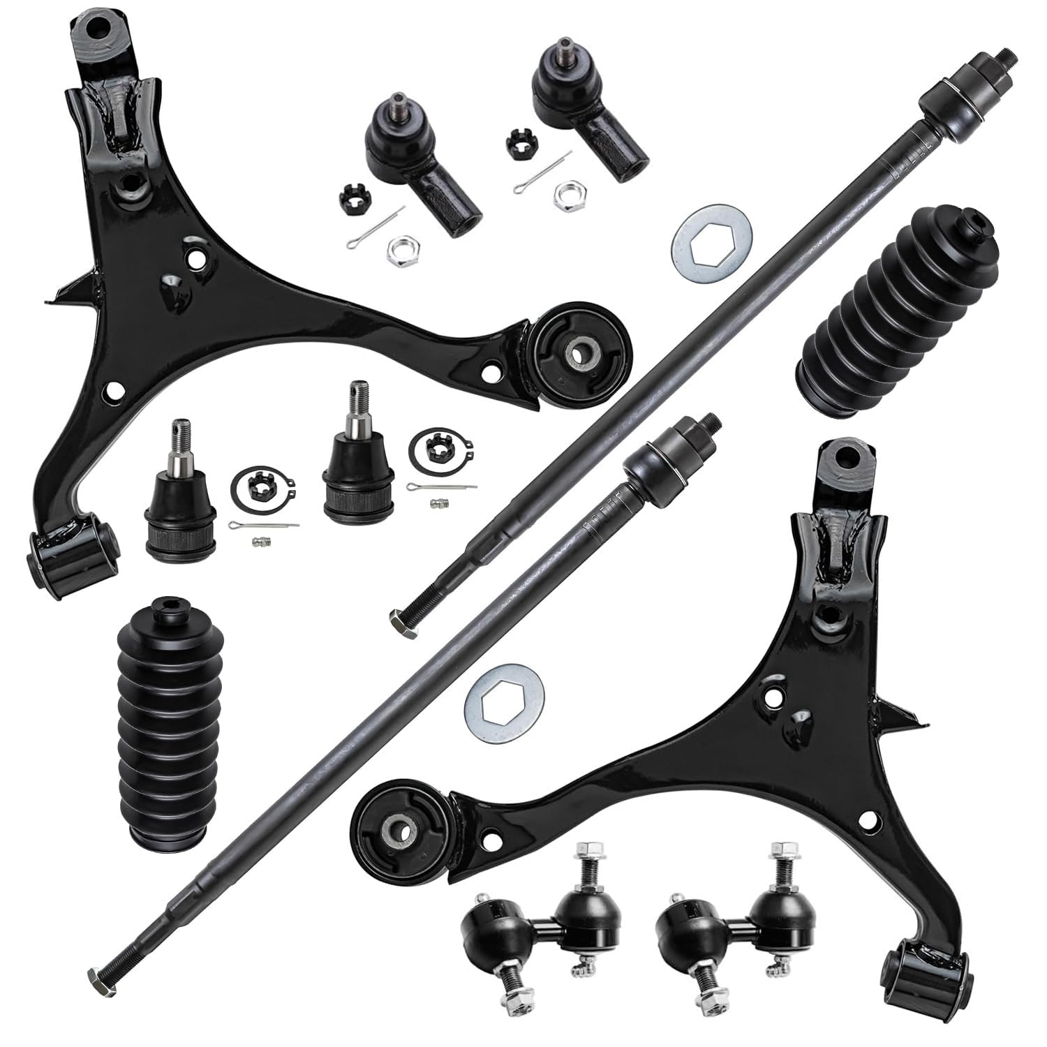 Detroit Axle - Front End 12pc Suspension Kit for 02-06 Honda CR-V 2002 2003 2004 2005 2006, 2 Lower Control Arms 2 Ball Joints 2 Sway Bar Links 4 Outer & Inner Tie Rod Ends 2 Boots Replacement