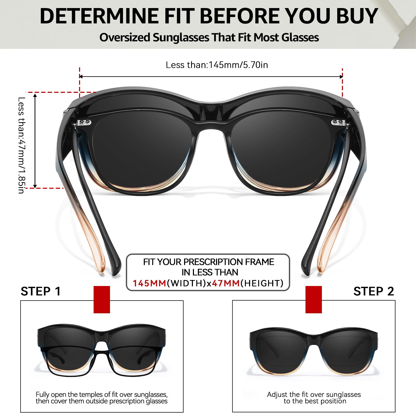 TJUTR Polarized Fit Over Glasses Sunglasses for Women UV Protection, Trendy Oversized Shades Wear Over Eyeglasses (A4 Blue Brown/Grey)