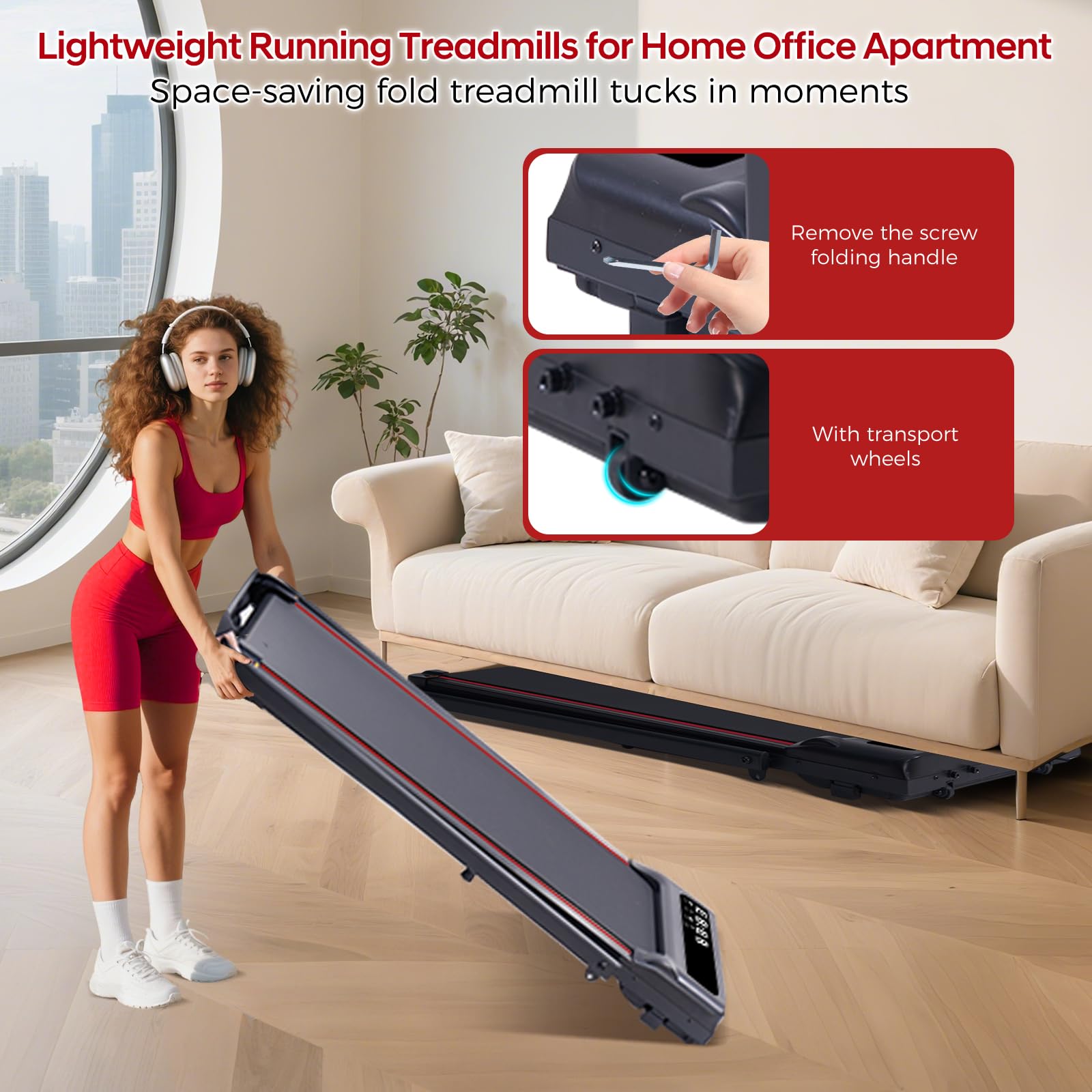 Treadmill with Handles for Home Small, 3.0HP Electric Compact Walking Pad Treadmills with Handle Bar, 0.6-6.2MPH Portable Under Desk Treadmill Home for Small Space, 320LBS