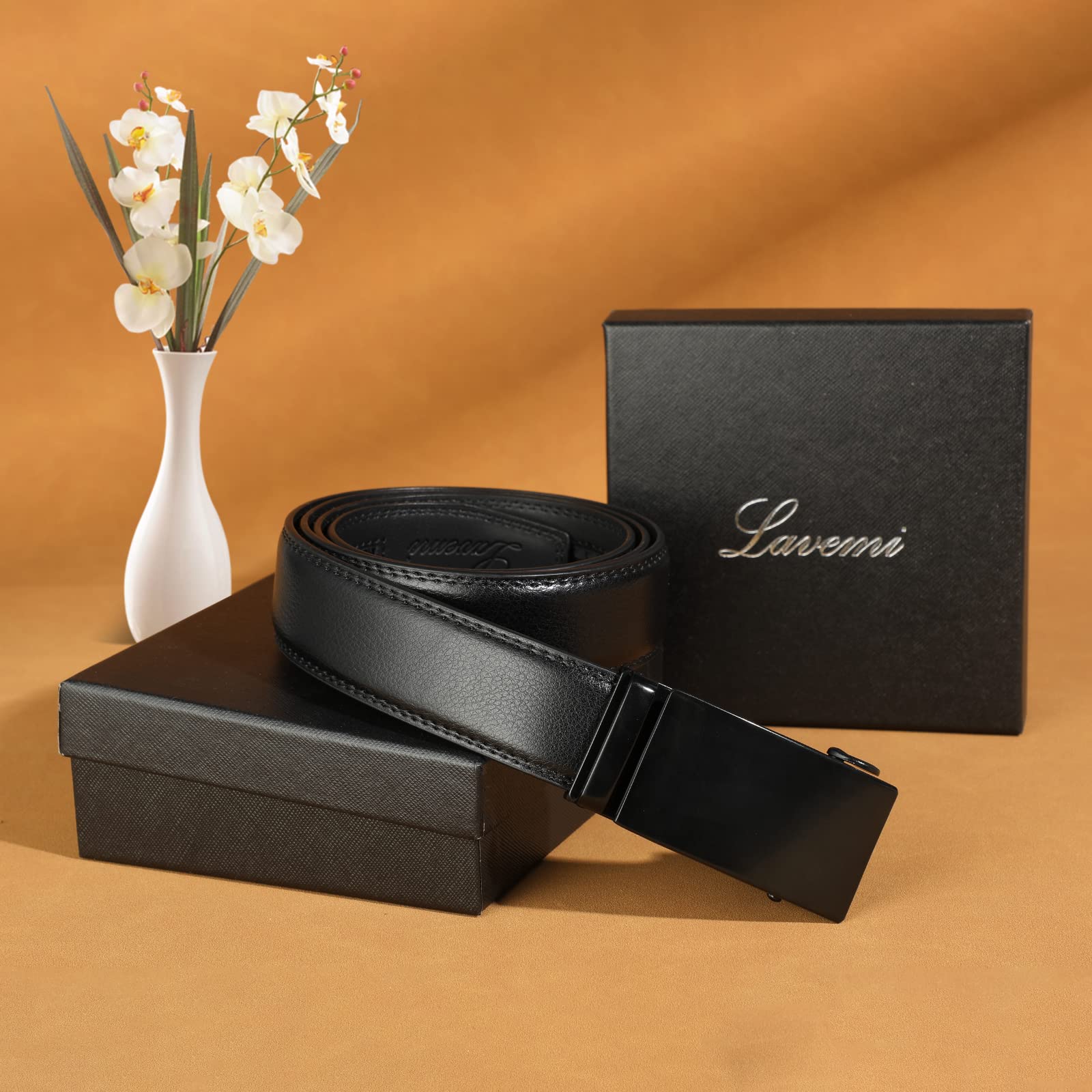 Lavemi Men's Real Leather Ratchet Dress Casual Belt, Cut to Exact Fit,Elegant Gift Box(25-0711 Black & 25-0711 Brown 44")