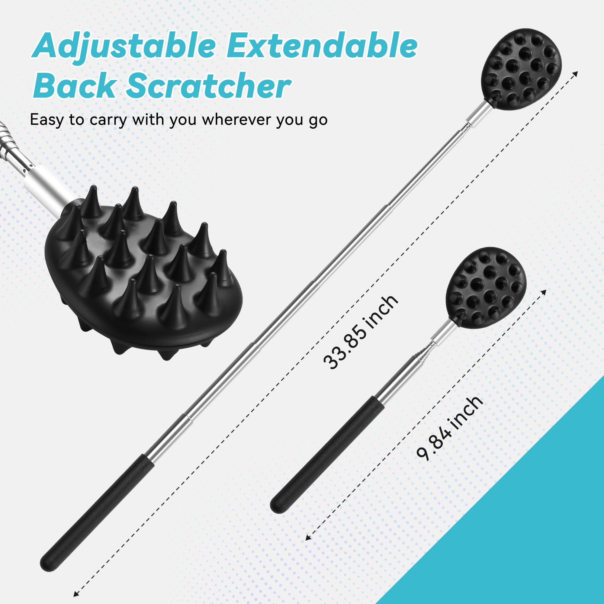 Telescoping Back Scratcher with 3Pcs Detachable Head, Stocking Stuffers Christmas Gifts for Men Women Dad Who Have Everything, White Elephant Gifts for Adults Huaband Friend Him Her