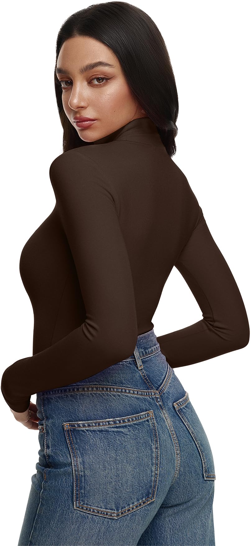 REORIA Women’s Turtleneck Tops Slim Basic Mock Neck Long Sleeve Shirts 2025 Fall Winter Layering Outfits Coffee Small
