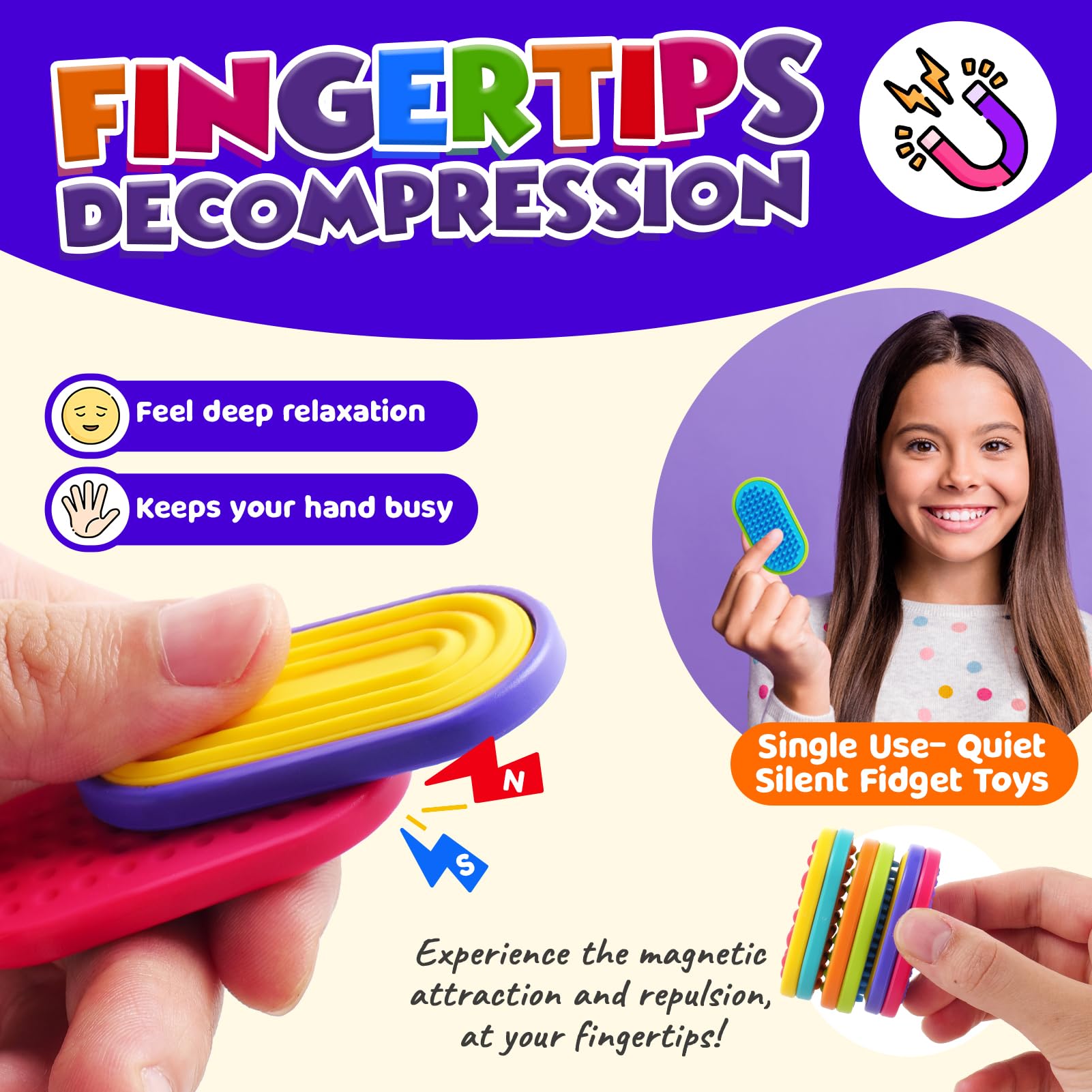 Sensory Fidget Magnet Toys for Kids: Silicone Magnetic Sliders Stress Fidgets for Autism, Stress Small Fidget Toys for Adults Office Desk / Travel Classroom Must Haves, Easter Gifts for Kids