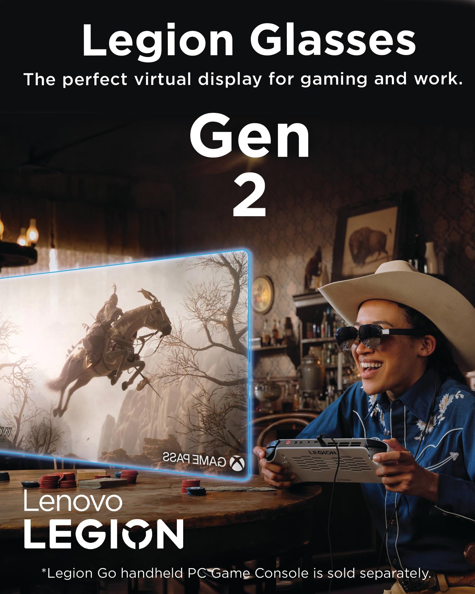 Lenovo Legion Glasses Gen 2 - Micro-OLED Personal Wearable Monitor for Gaming & Movies, FHD 120Hz Plug-and-Play Display Legion Go & USB-C Devices, High-Fidelity Audio & Privacy