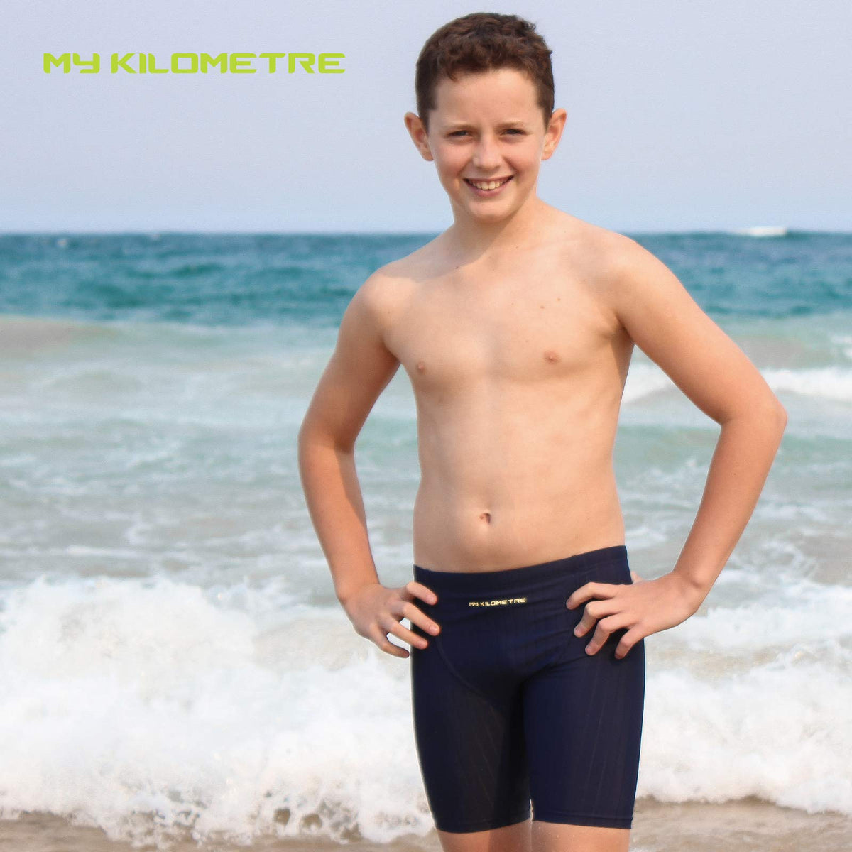 MY KILOMETRE Boys' Jammer Swimsuit with Drawstring Training Swimwear for Kids Endurance Boys Youth Swim Shorts Kids Swimsuit Red