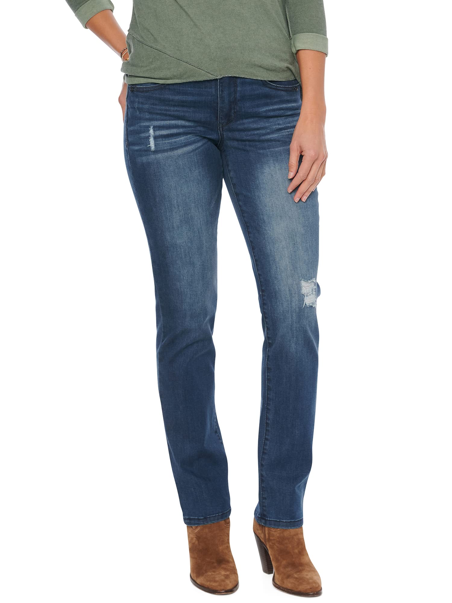 Democracy womens Democracy Women's Plus-size "Ab"solution Straight Leg Jeans, Blue Vintage, 16 Plus