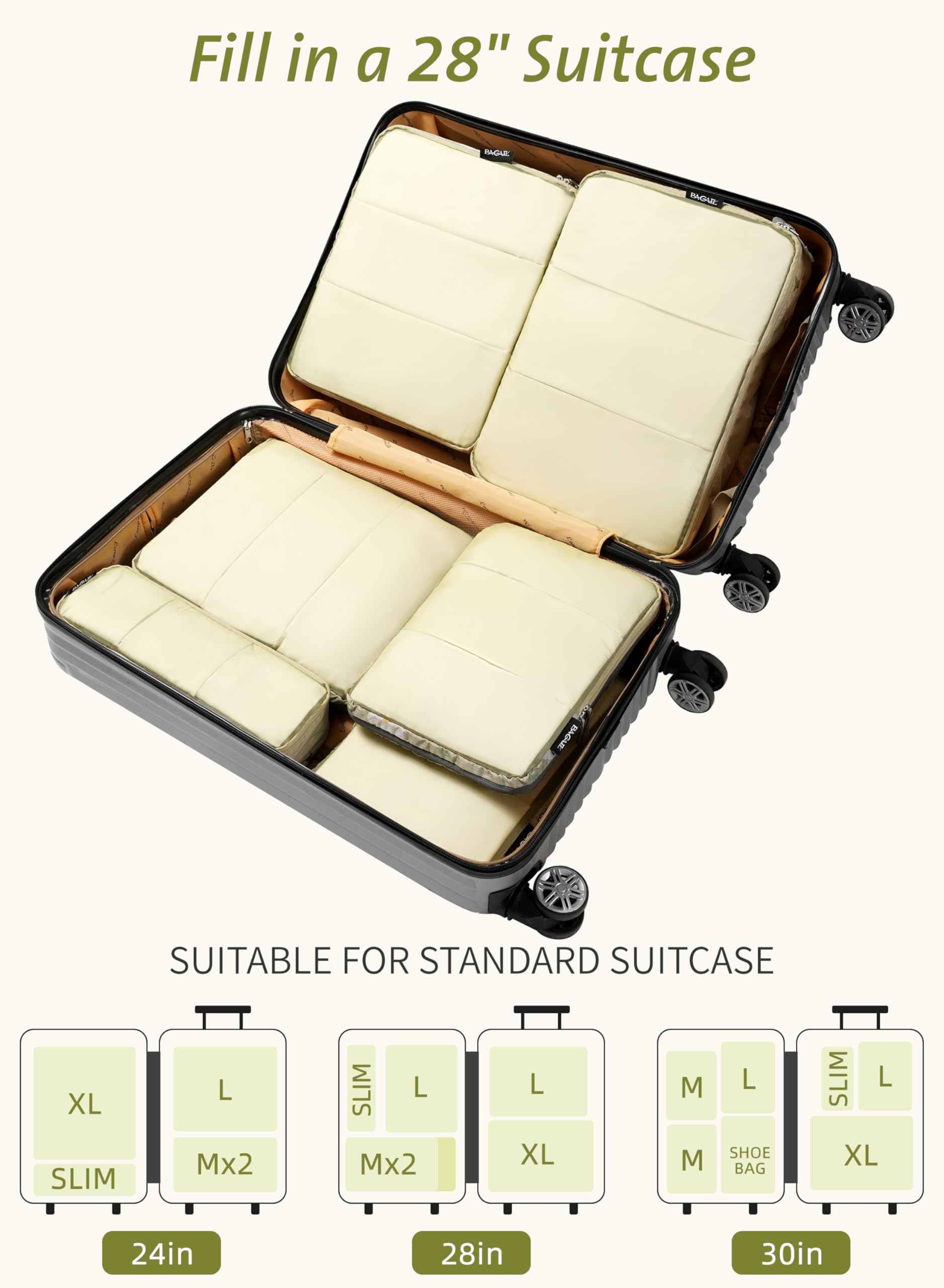 Bagail Ultralight Packing Cubes 7 Set, 3 Compression Packing Cubes 3 Packing Organizers With 1 Shoe Bag-Flower Mesh