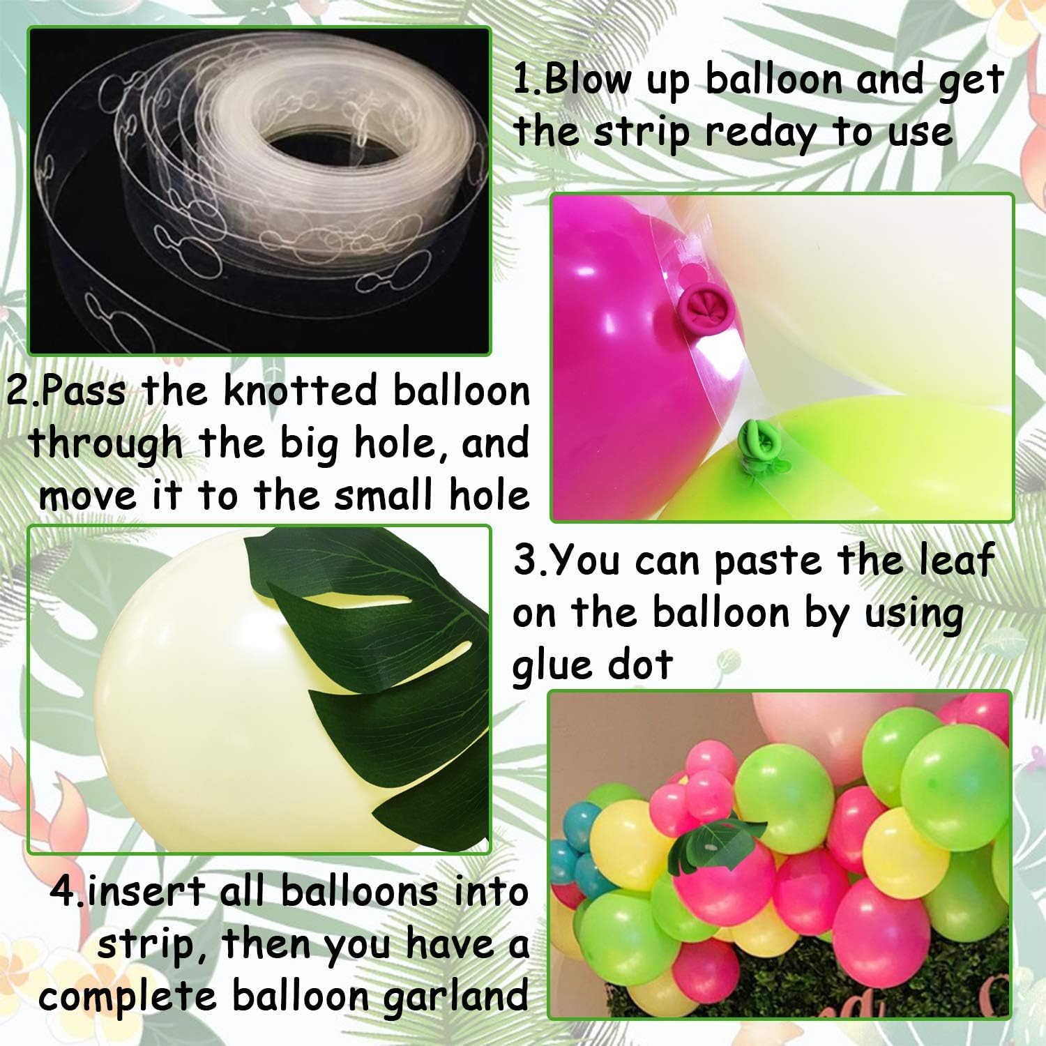 Tropical Luau Balloon Arch Kit with Green Pink Blue Balloons and Palm Leaves Hibiscus Flowers for Hawaiian Luau Tiki Tropical Birthday Party Decorations Supplies, 12/10/5 Inch